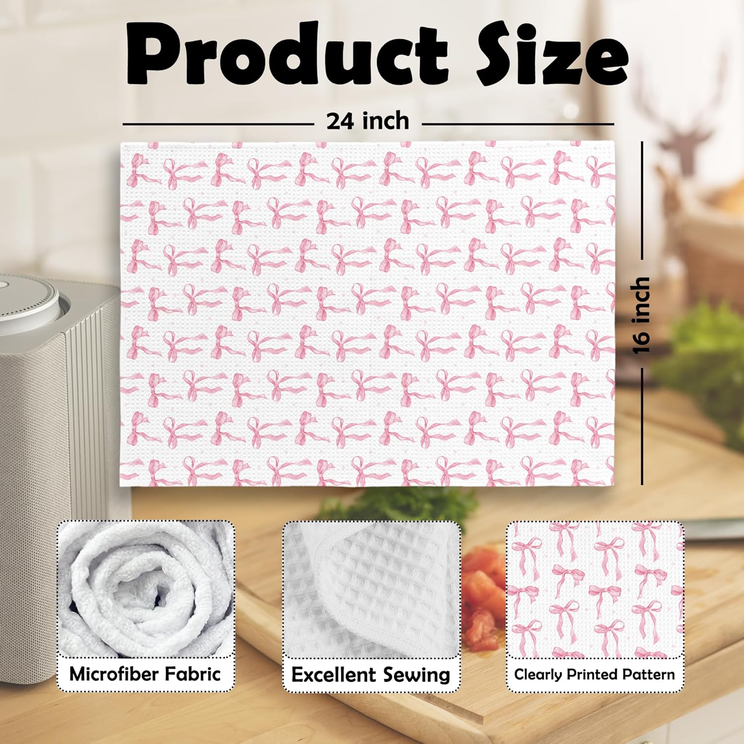 Coquette Pink Bow Dish Towels Set of 2