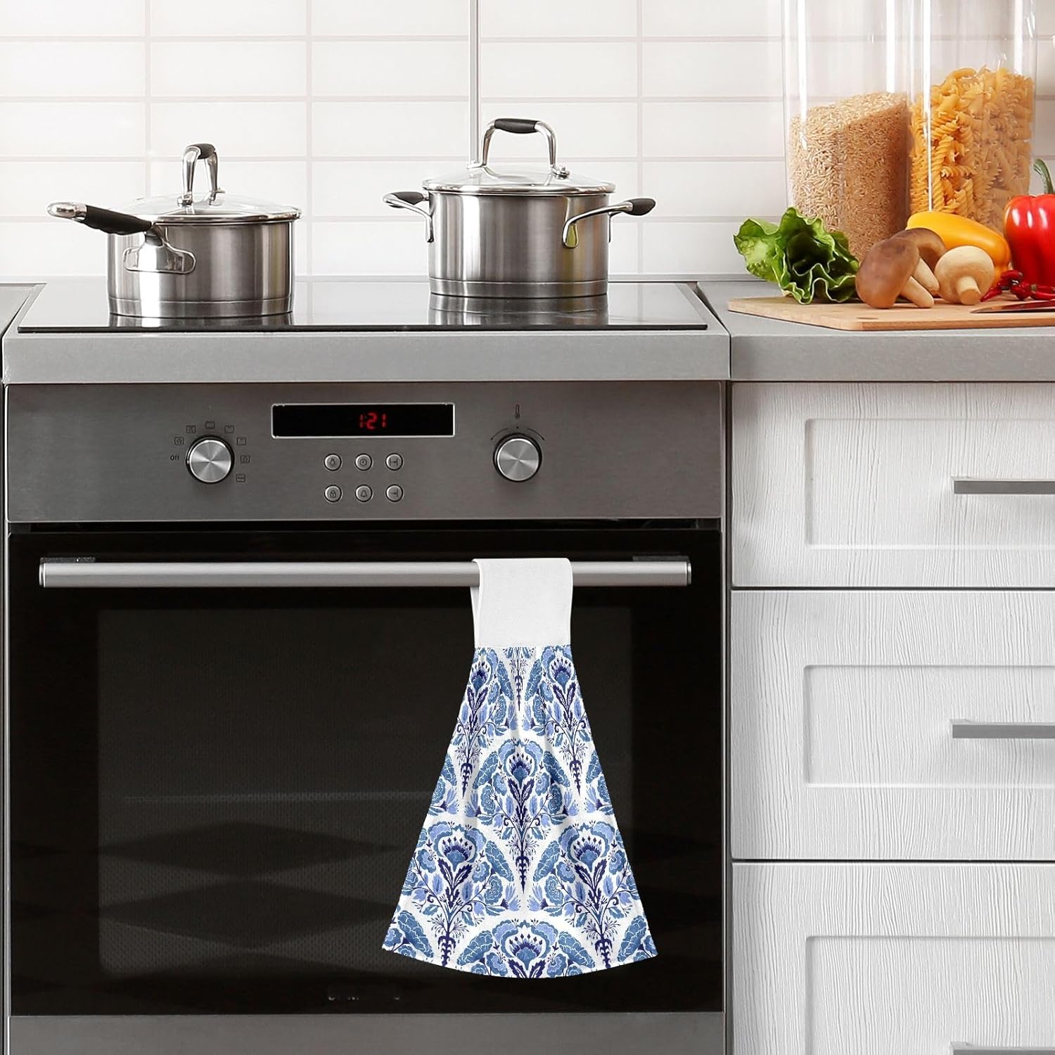 OTVEE Blue Floral Hanging Kitchen Towels 2 Pieces
