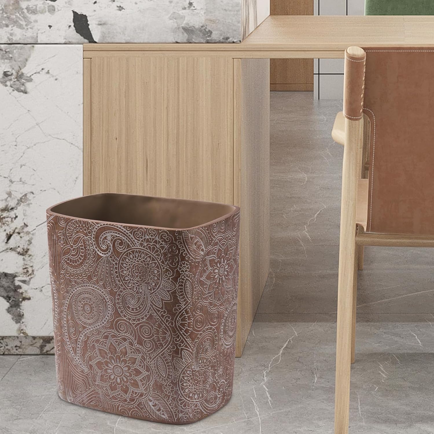Polytree Boho Flowers Wastebasket 18 Gallon Retro Brown