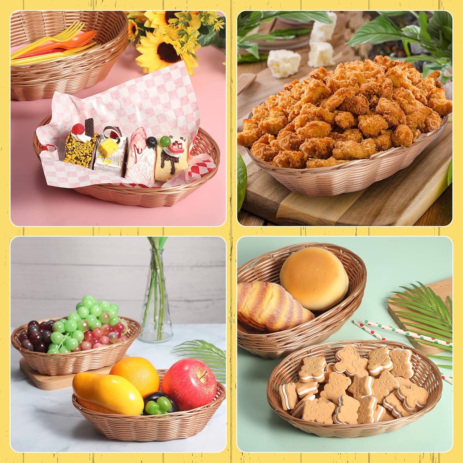 36 Piece Plastic Wicker Bread Serving Basket Set