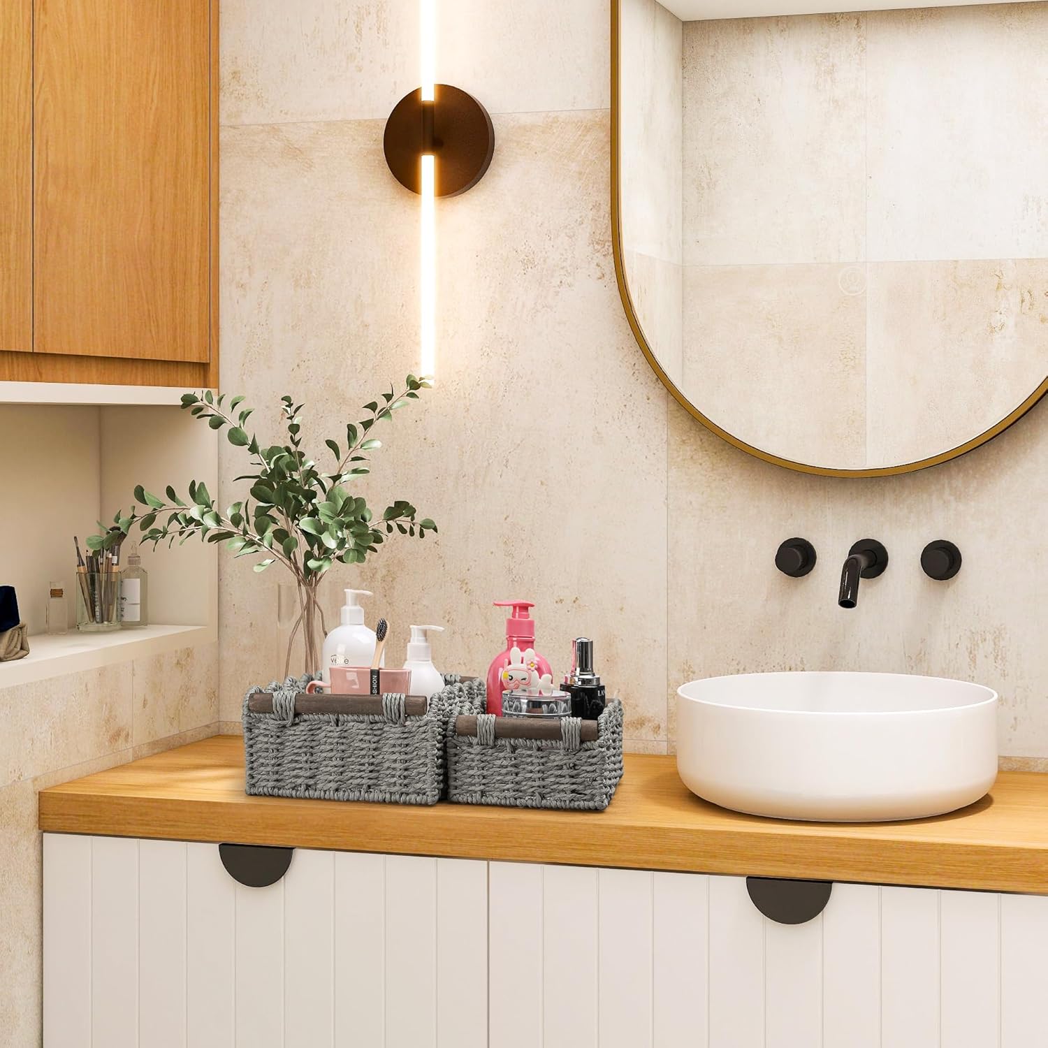 DUOER Wicker Storage Basket for Toilet Tank Top Gray