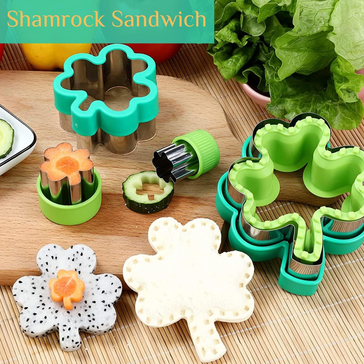 Crethinkaty Shamrock Shape Sandwich Cutters 8PCS Mini Cookie Stamps Mold for Easter