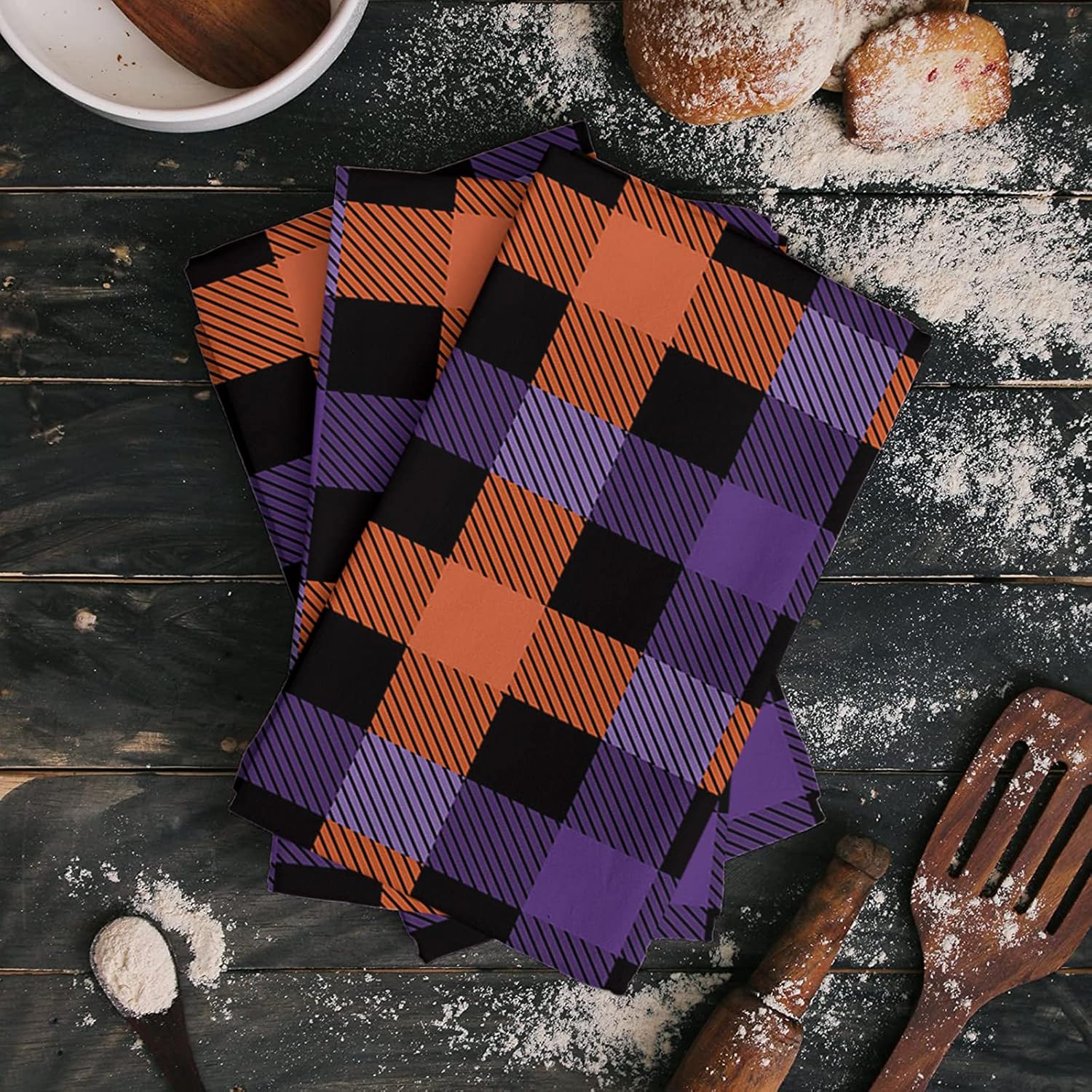 Funnywall88 Halloween Buffalo Plaid Dish Towels Set of 1