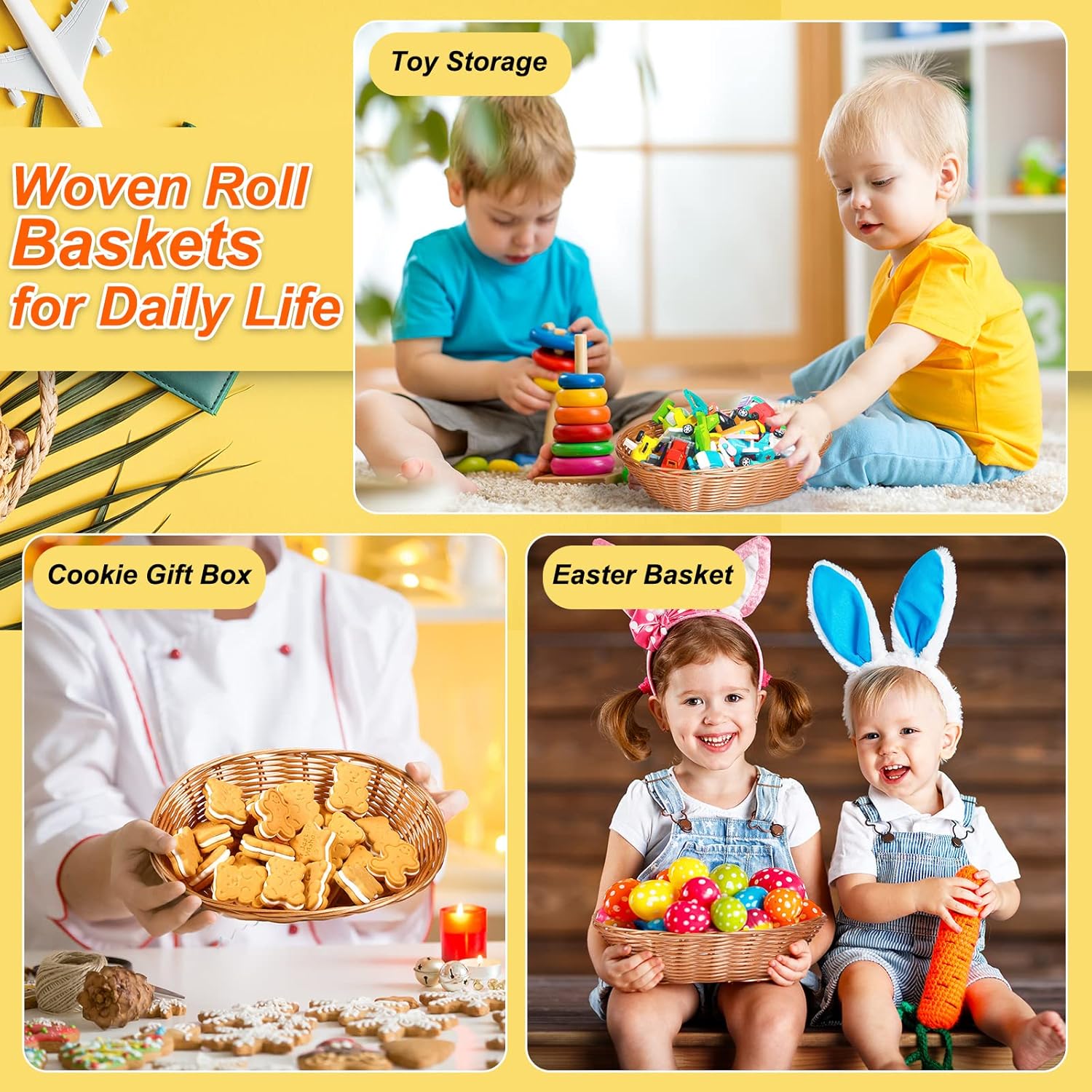 36 Piece Plastic Wicker Bread Serving Basket Set