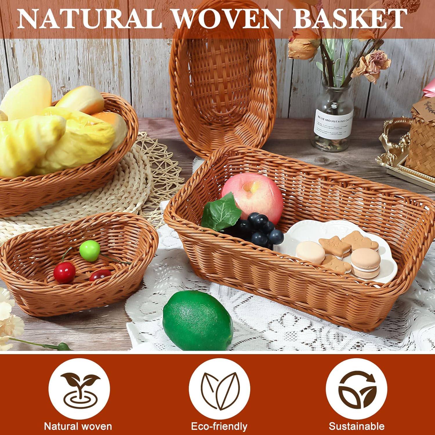 Mimorou 4 Pcs Wicker Bread Serving Baskets