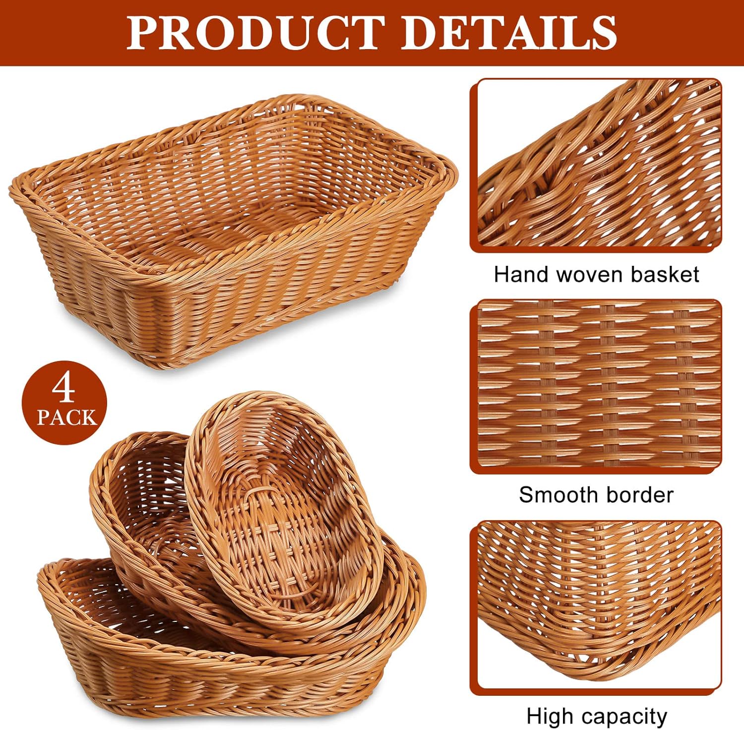 Mimorou 4 Pcs Wicker Bread Serving Baskets