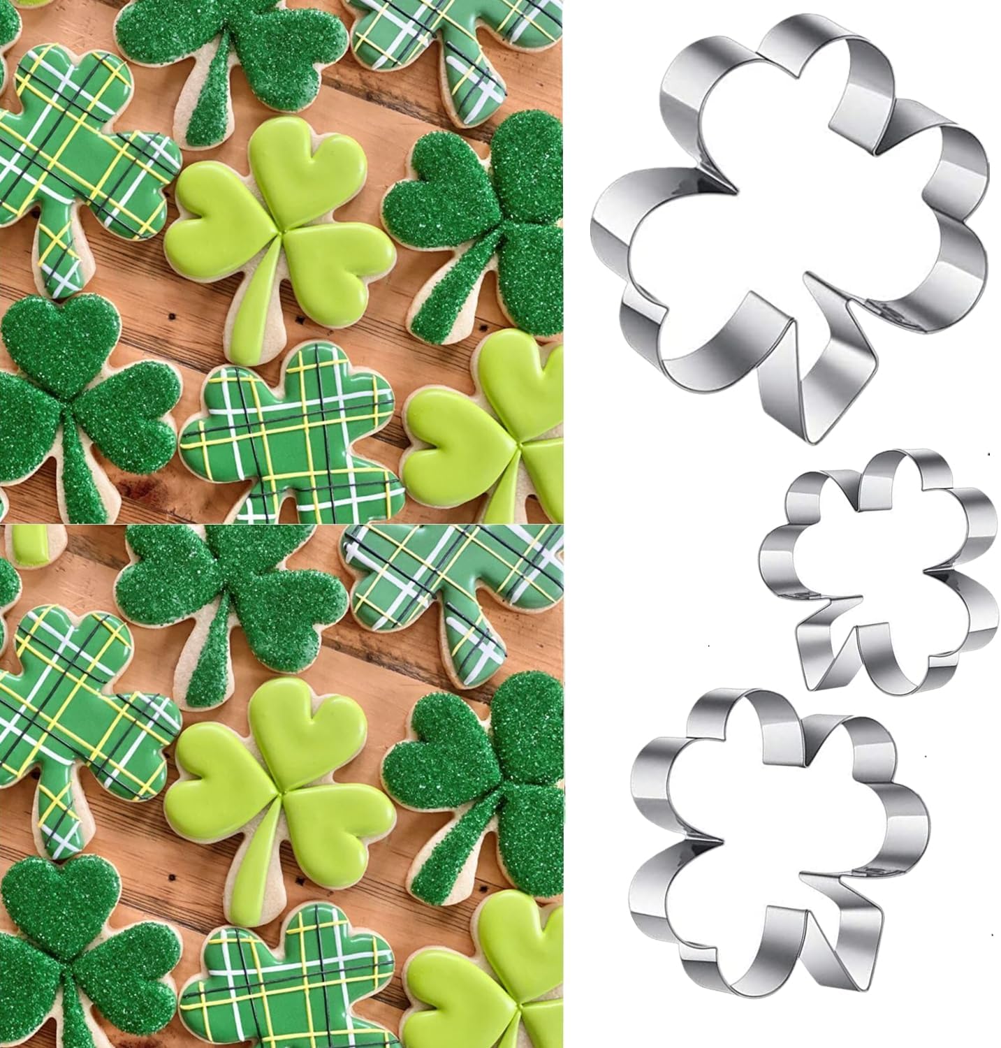 3Pcs Shamrock Cookie Cutters Set Irish St Patricks Day Themed Baking Tool
