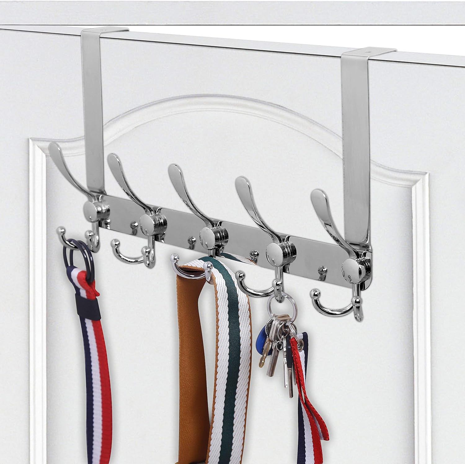 WEBI Over The Door Hook Rack with 5 Tri Hooks - Silver