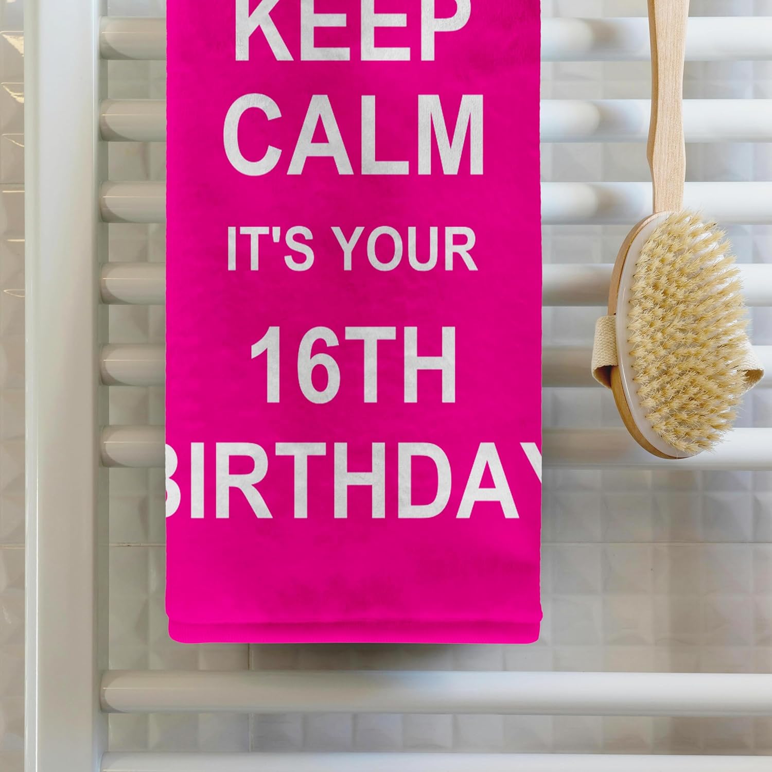 3D Rose 16th Birthday Hot Pink 15x22 Inch Towel