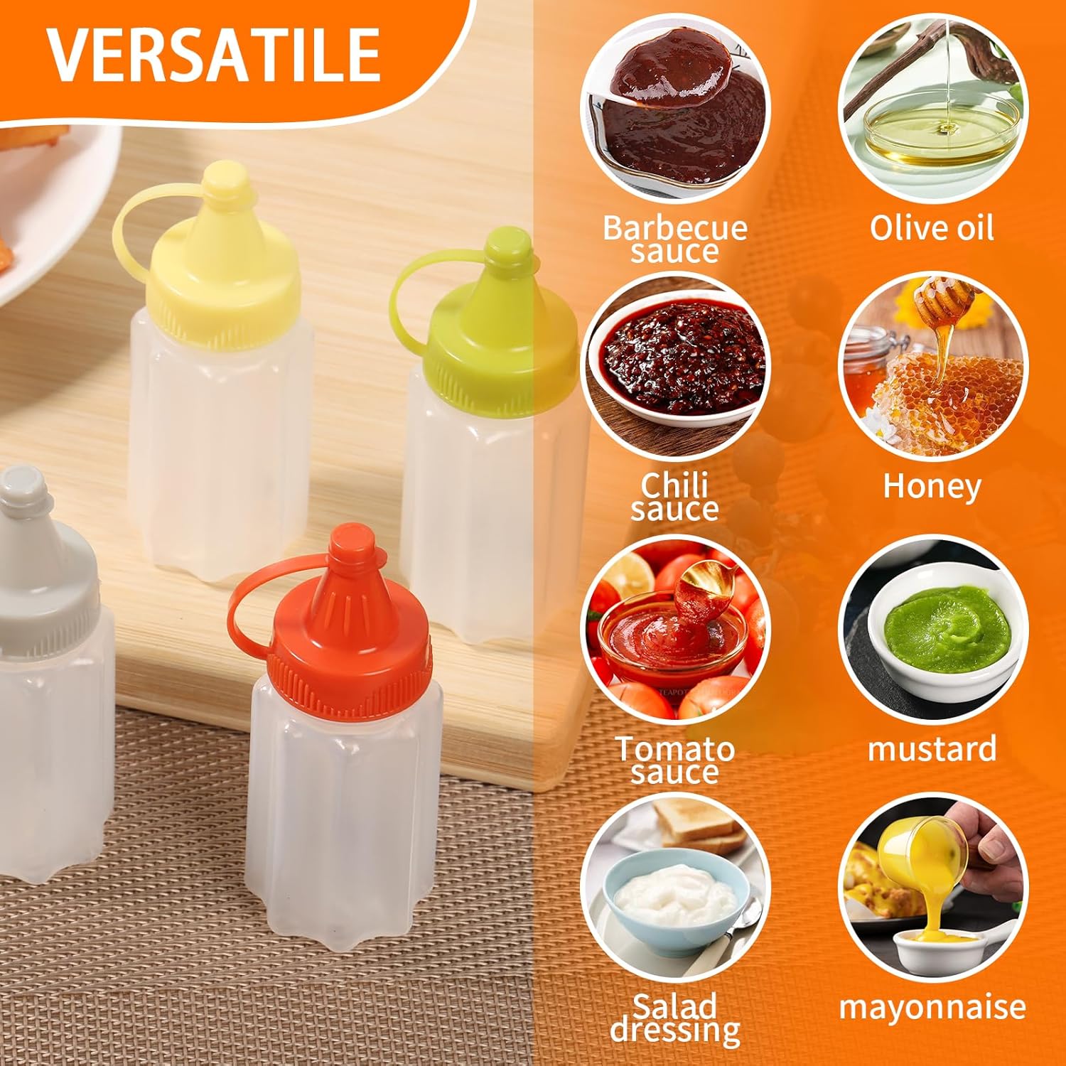 16pcs Colorful Condiment Squeeze Bottles with Lids