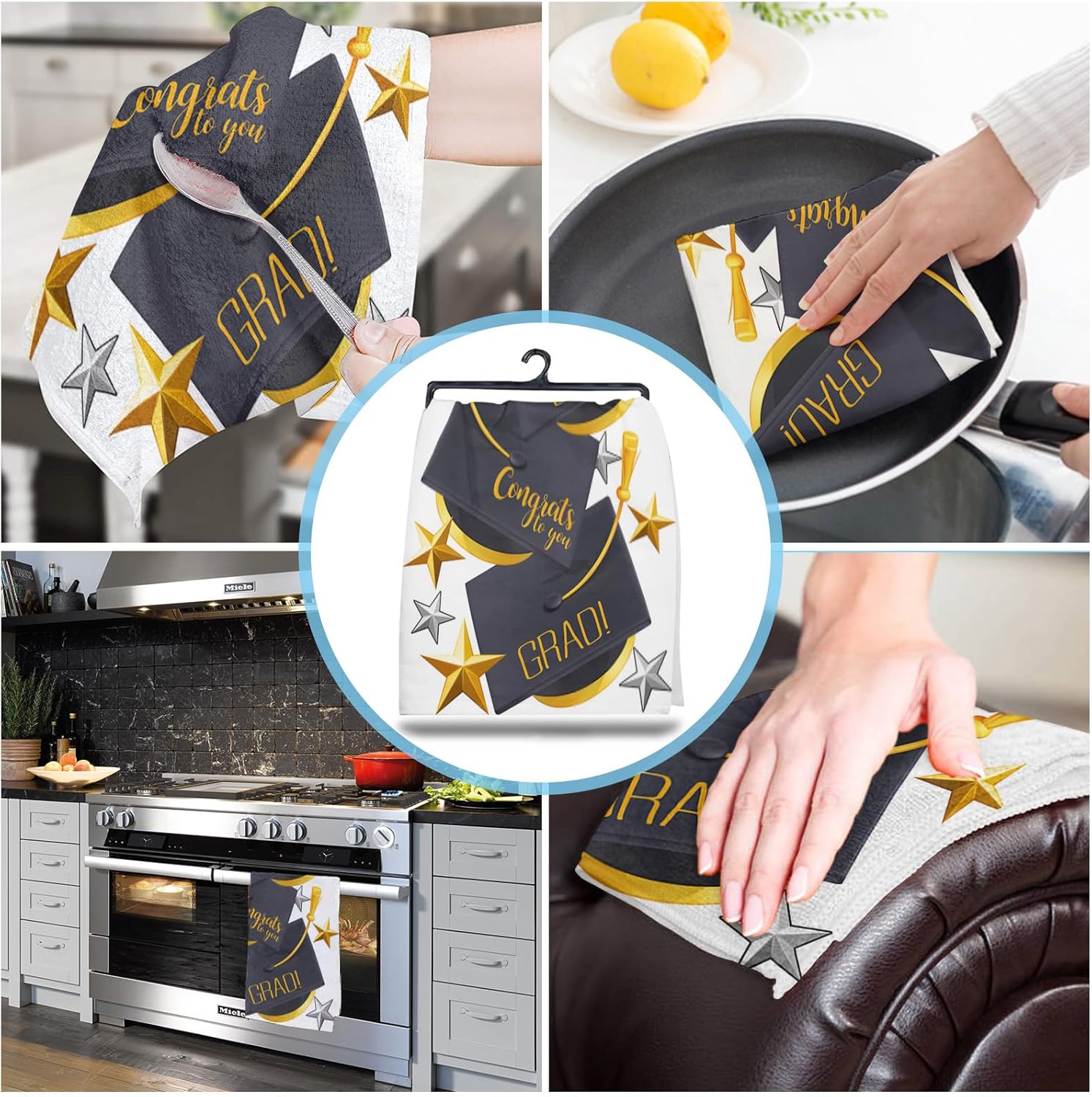 ZOE GARDEN Graduation Cap Kitchen Towel 18x28 Quick Dry Durable
