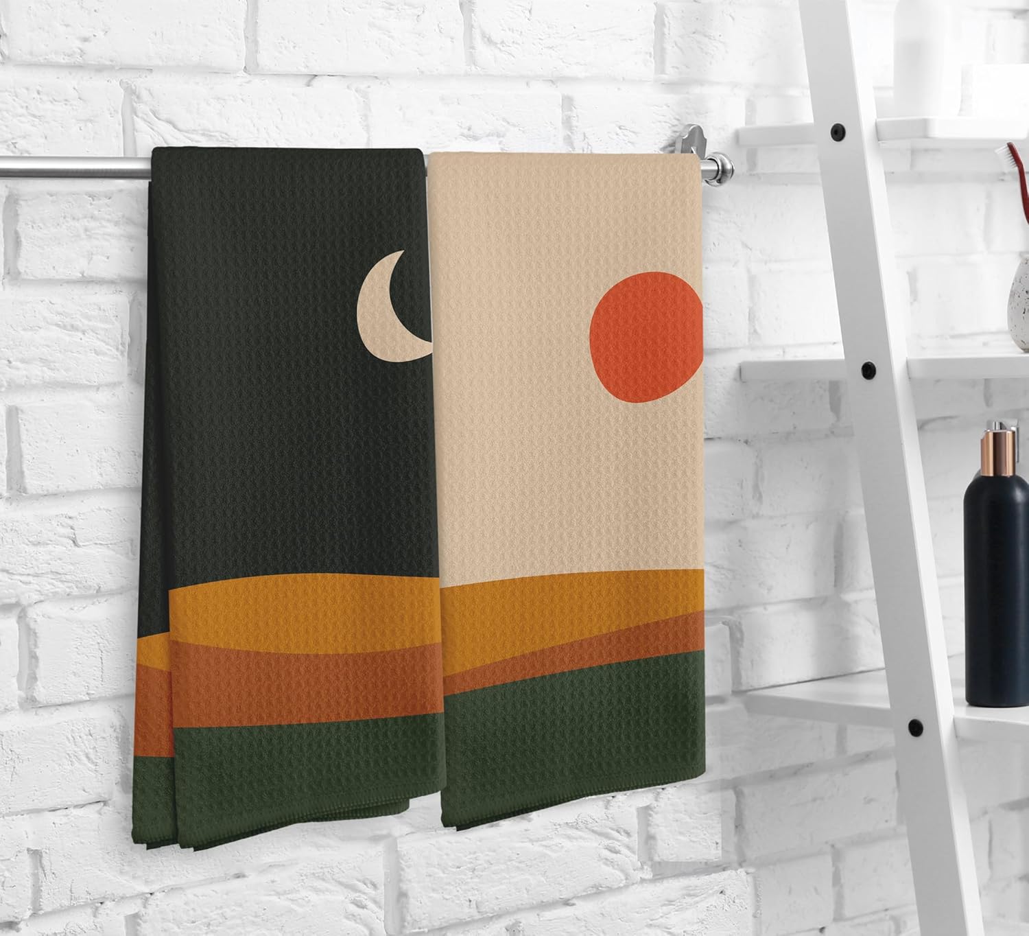 NOQL Abstract Boho Sun Moon Lake Kitchen Towel Set of 2