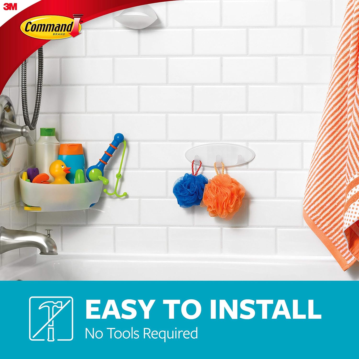 Command Bath Multi-Hook with 2 Strips Damage Free 5 lb Weight Capacity