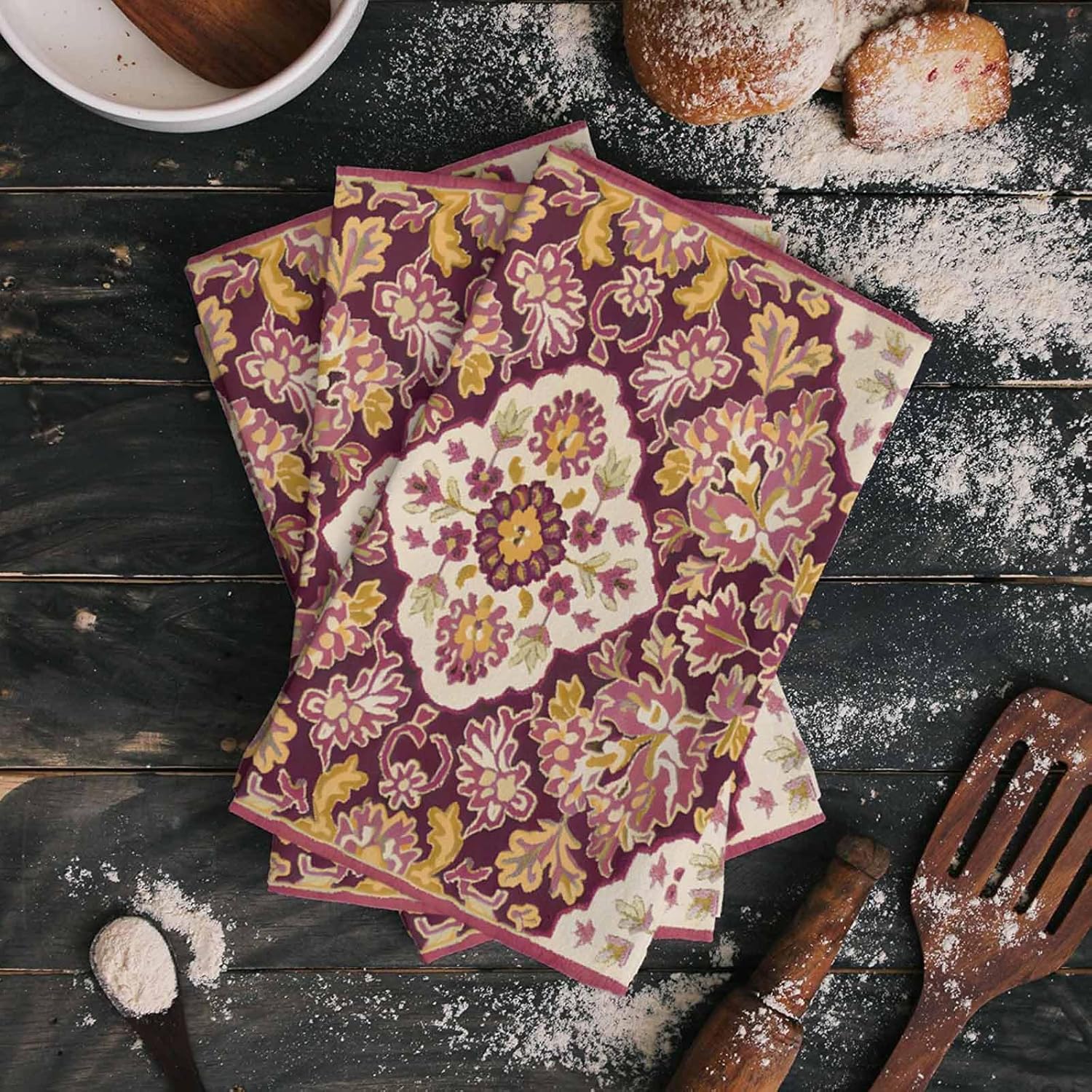 Red Boho Kitchen Towel 18x28 Microfiber Dishcloth Set