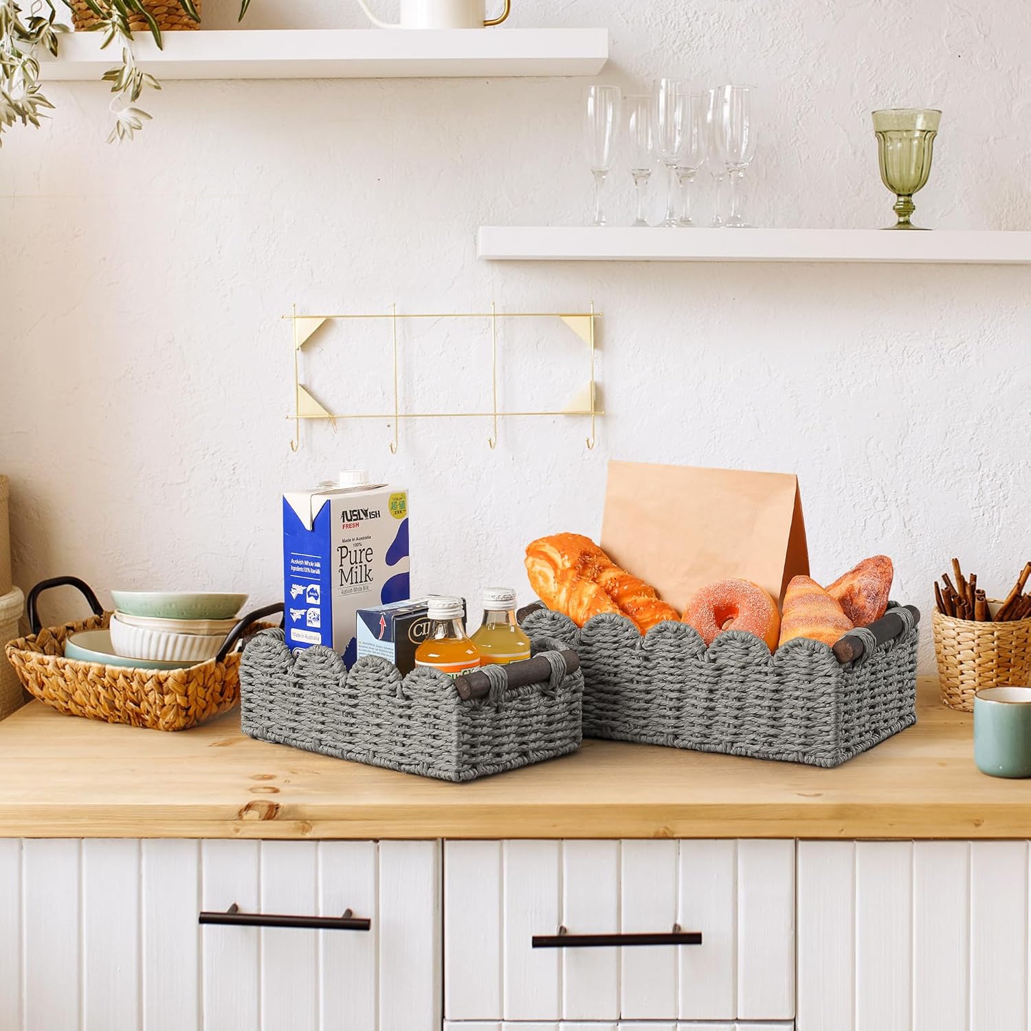 DUOER Wicker Storage Basket for Toilet Tank Top Gray