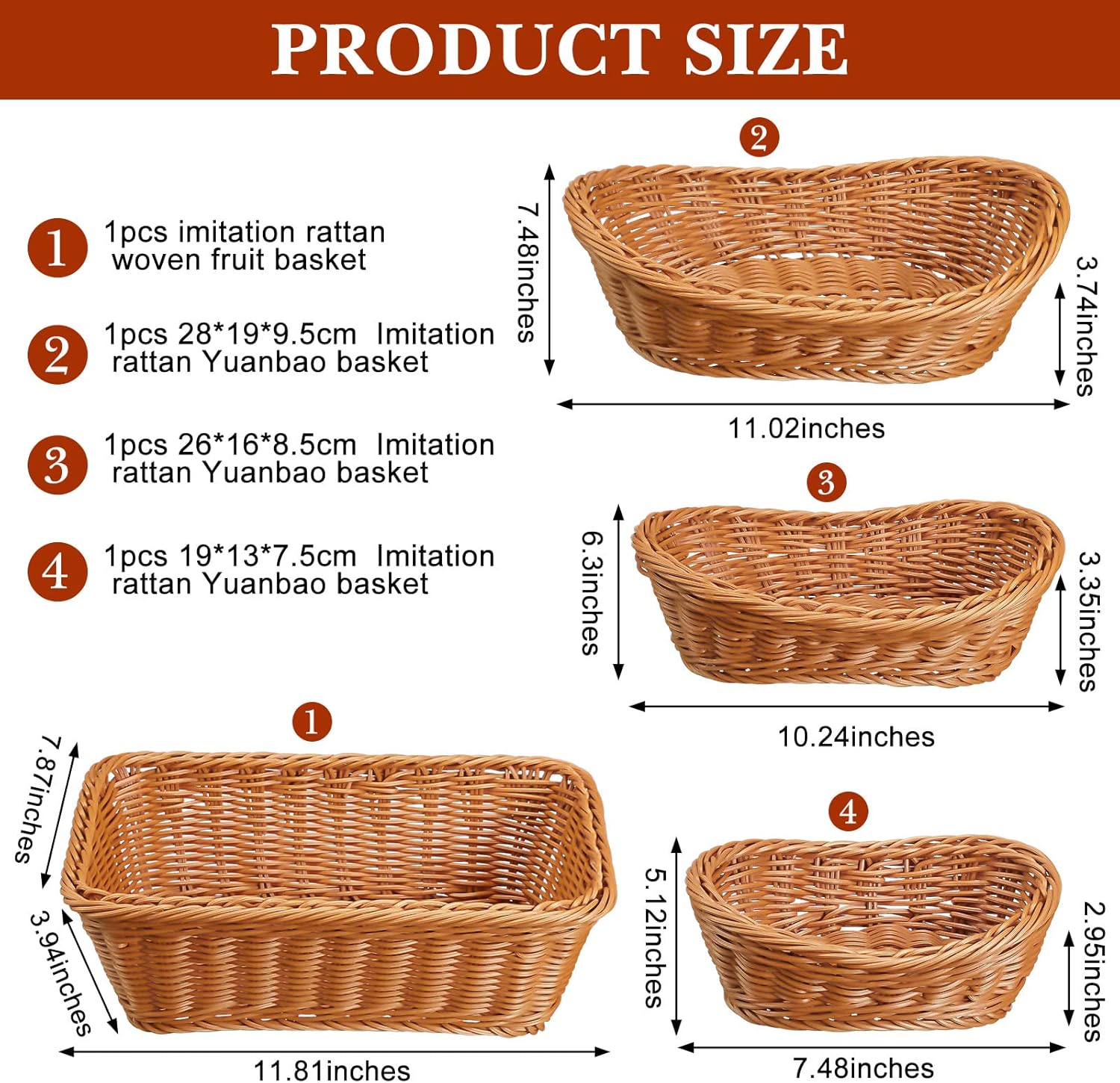 Mimorou 4 Pcs Wicker Bread Serving Baskets