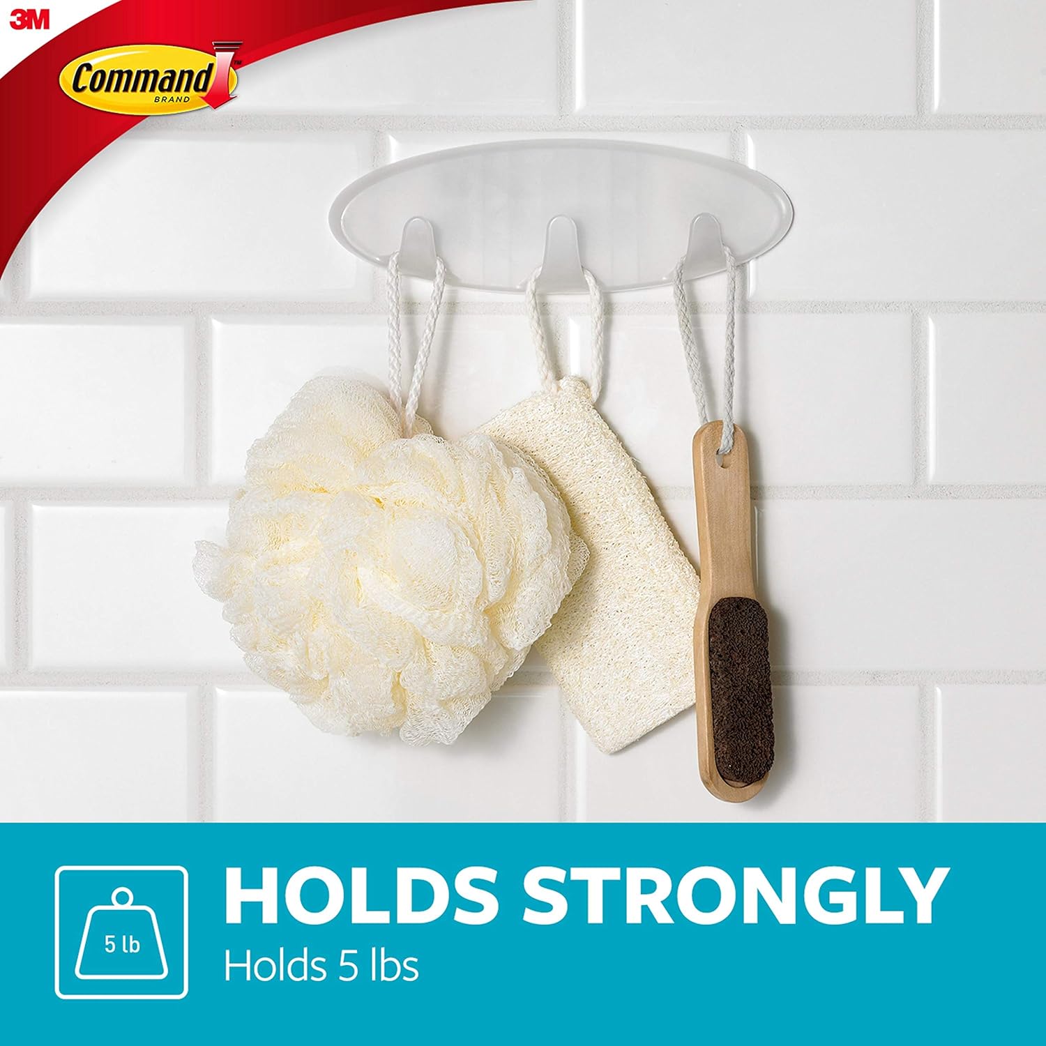 Command Bath Multi-Hook with 2 Strips Damage Free 5 lb Weight Capacity