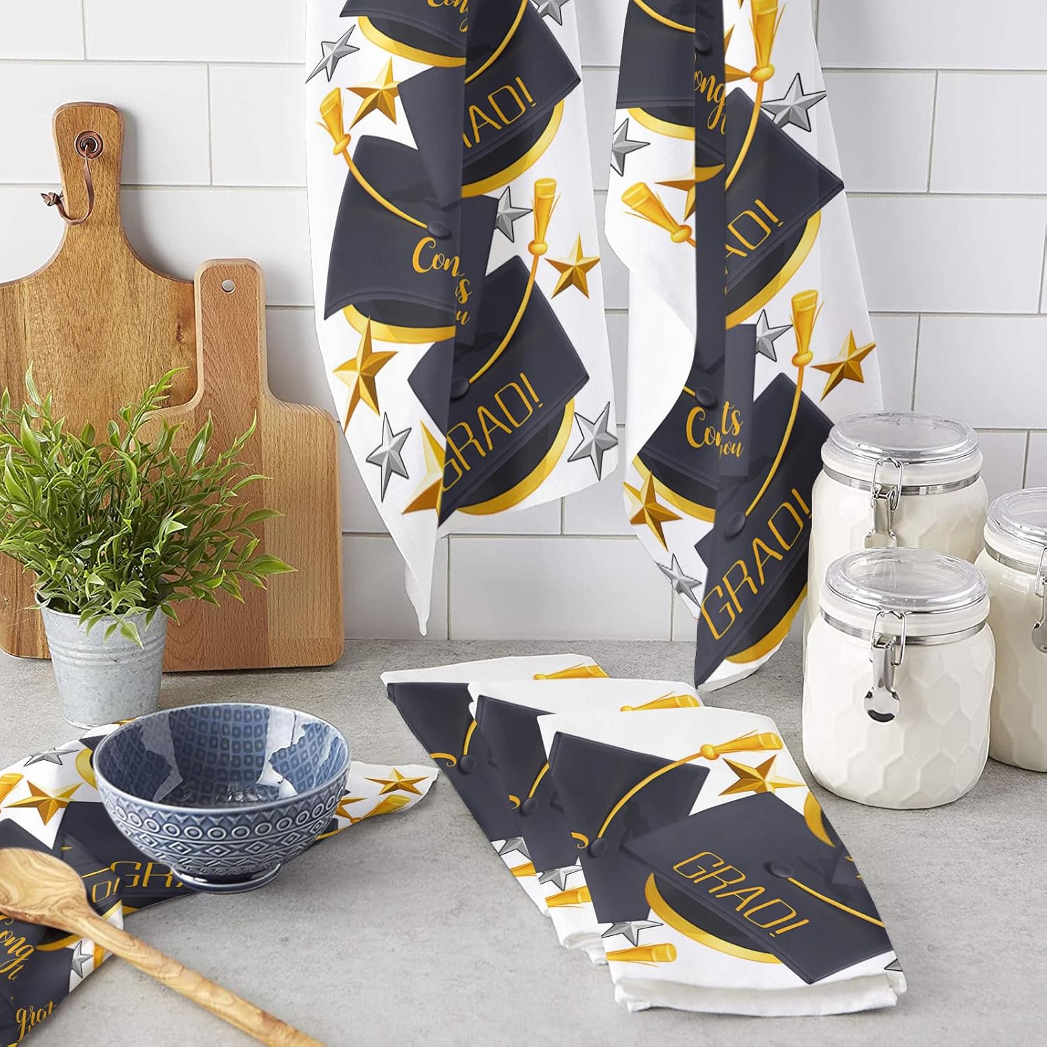 ZOE GARDEN Graduation Cap Kitchen Towel 18x28 Quick Dry Durable
