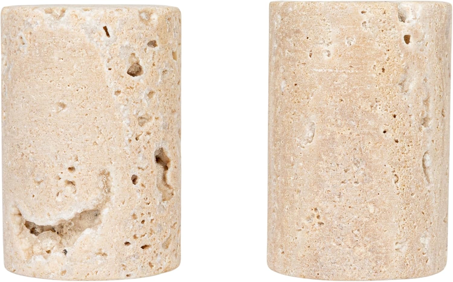 Creative Co-Op Natural Round Travertine Salt Pepper Shakers Set of 2 Small