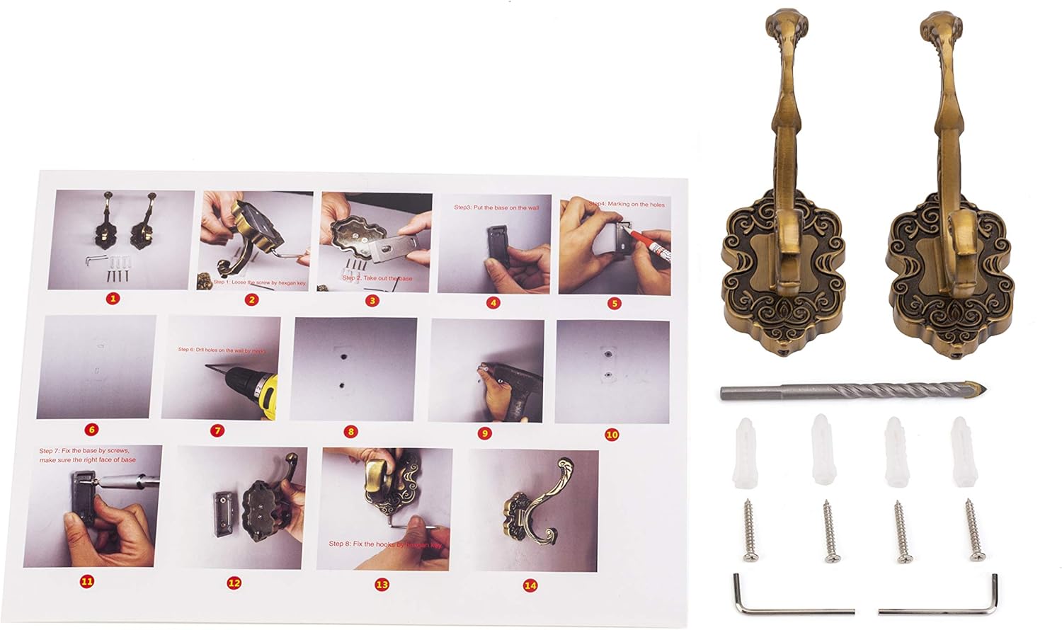 SDH Antique Brass Coat Hooks - Heavy Duty Rust Resistant
