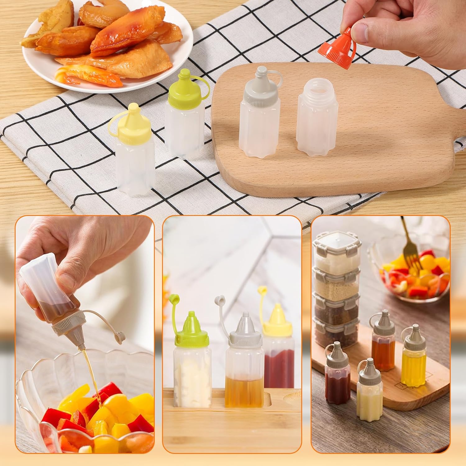 16pcs Colorful Condiment Squeeze Bottles with Lids