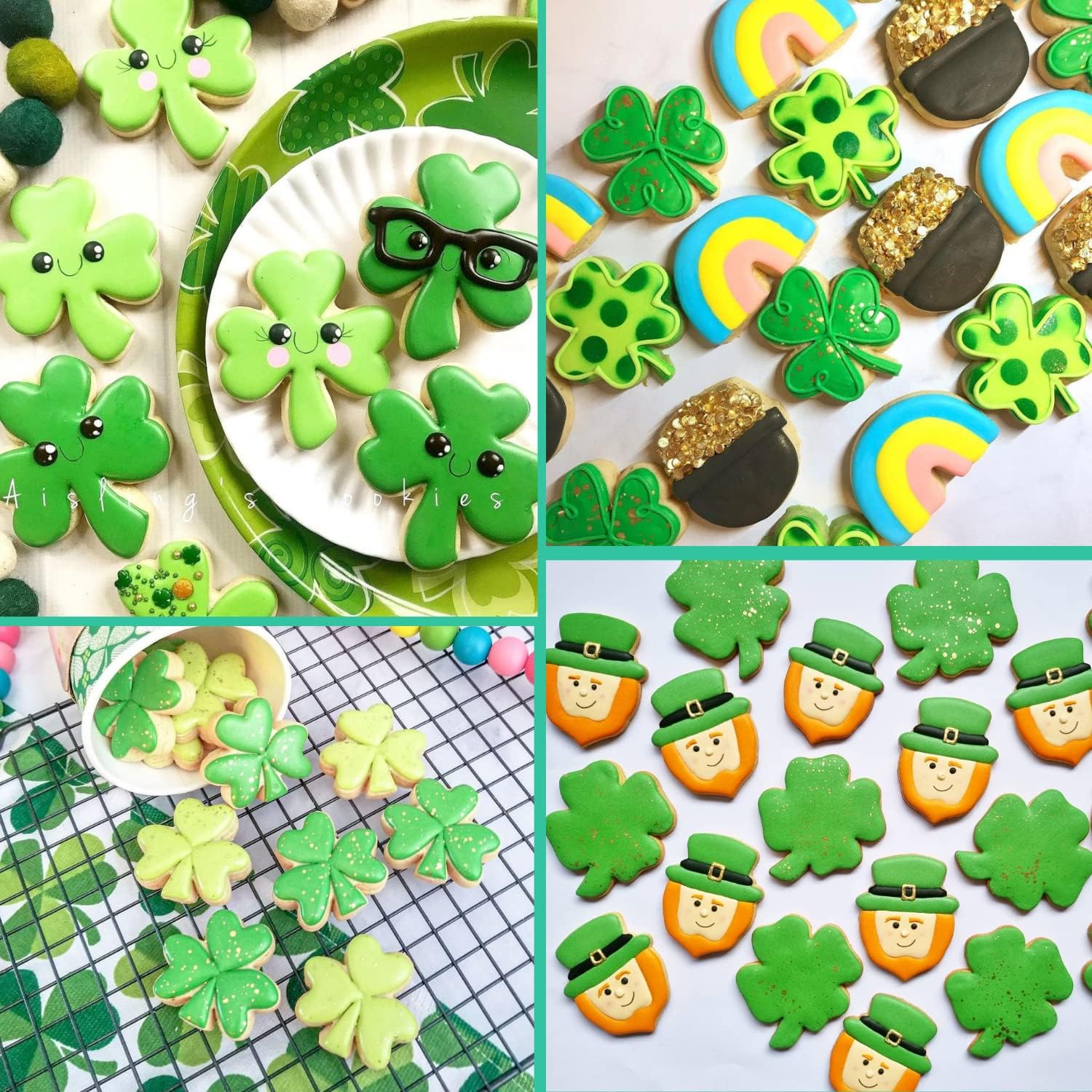 Crethinkaty Shamrock Shape Sandwich Cutters 8PCS Mini Cookie Stamps Mold for Easter