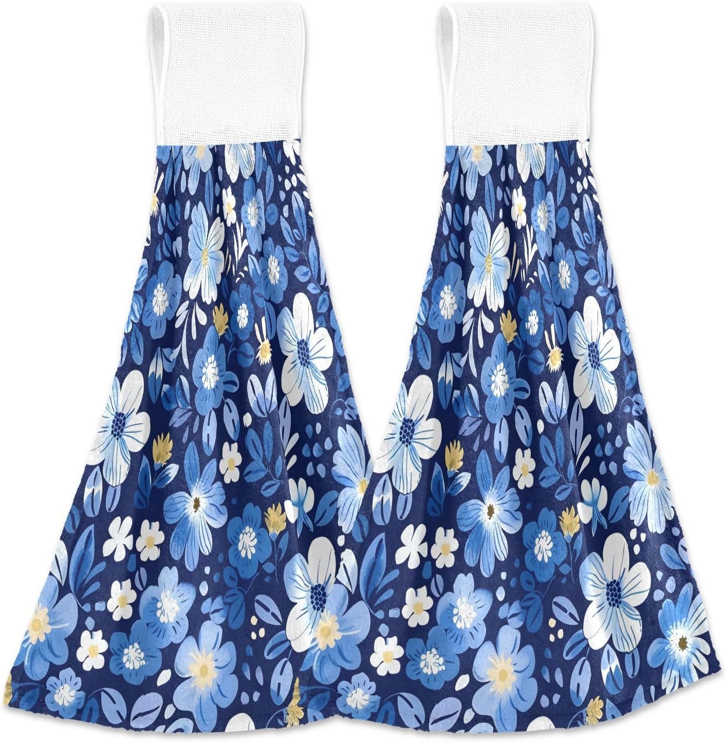 Vnurnrn Hand Towels 2 Pcs Blue Flowers Soft Absorbent
