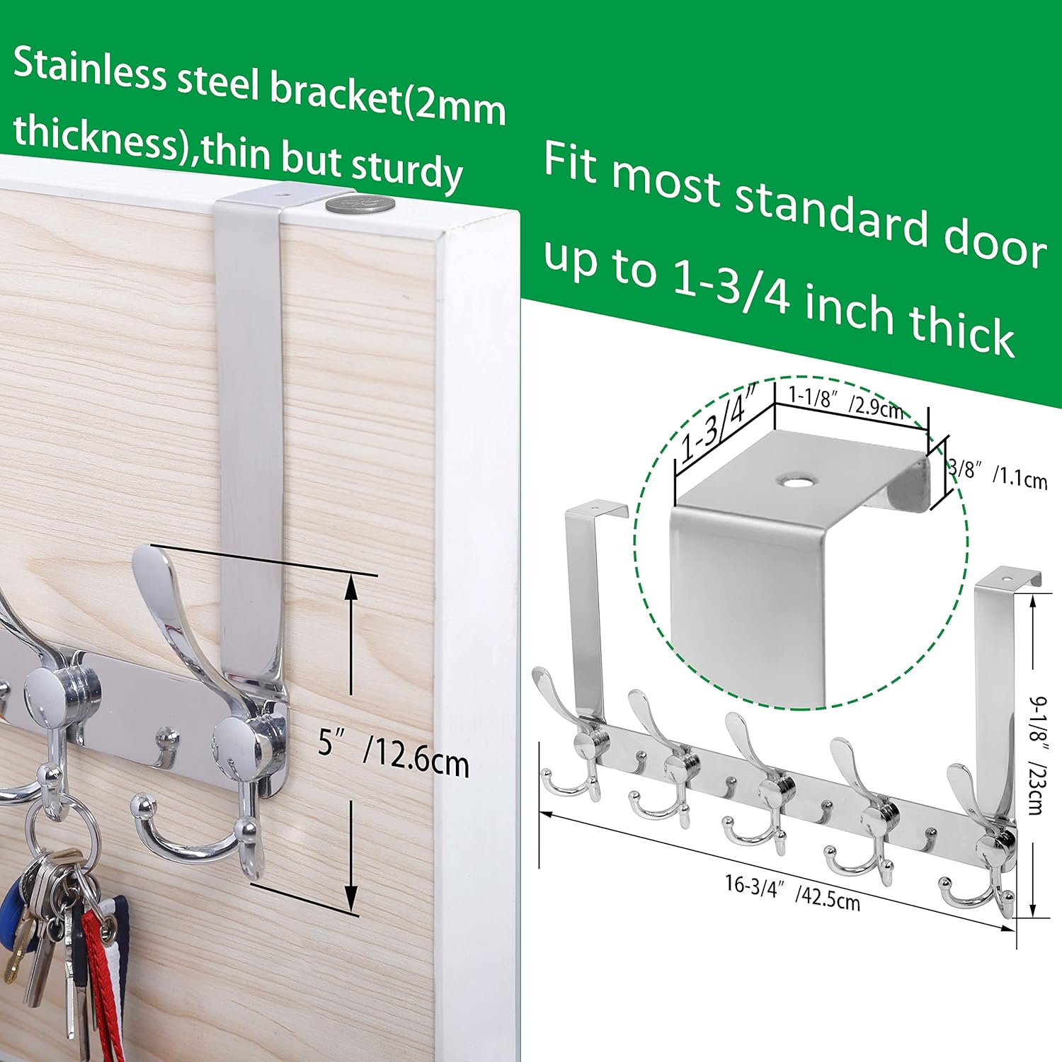 WEBI Over The Door Hook Rack with 5 Tri Hooks - Silver
