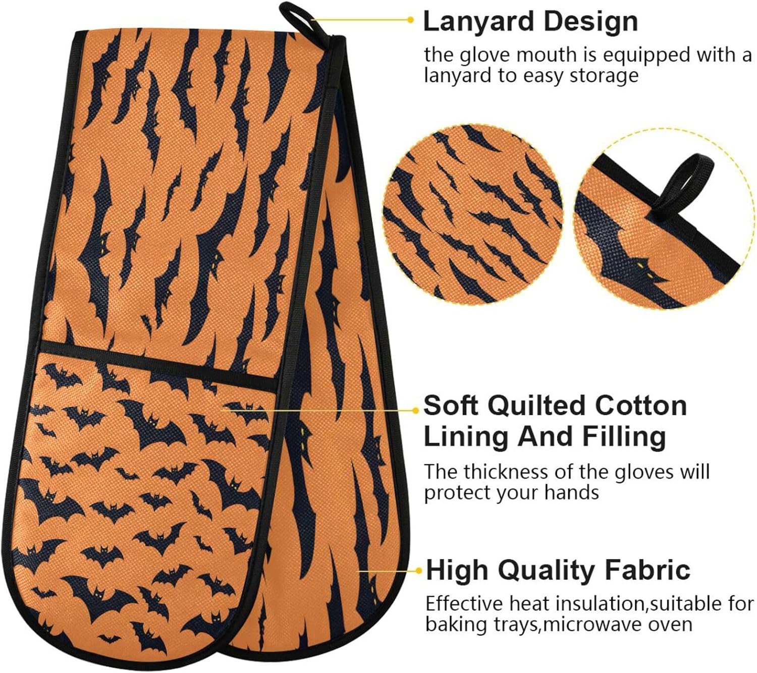 Quteprint Black Bats Halloween Oven Mitts Heat Resistant