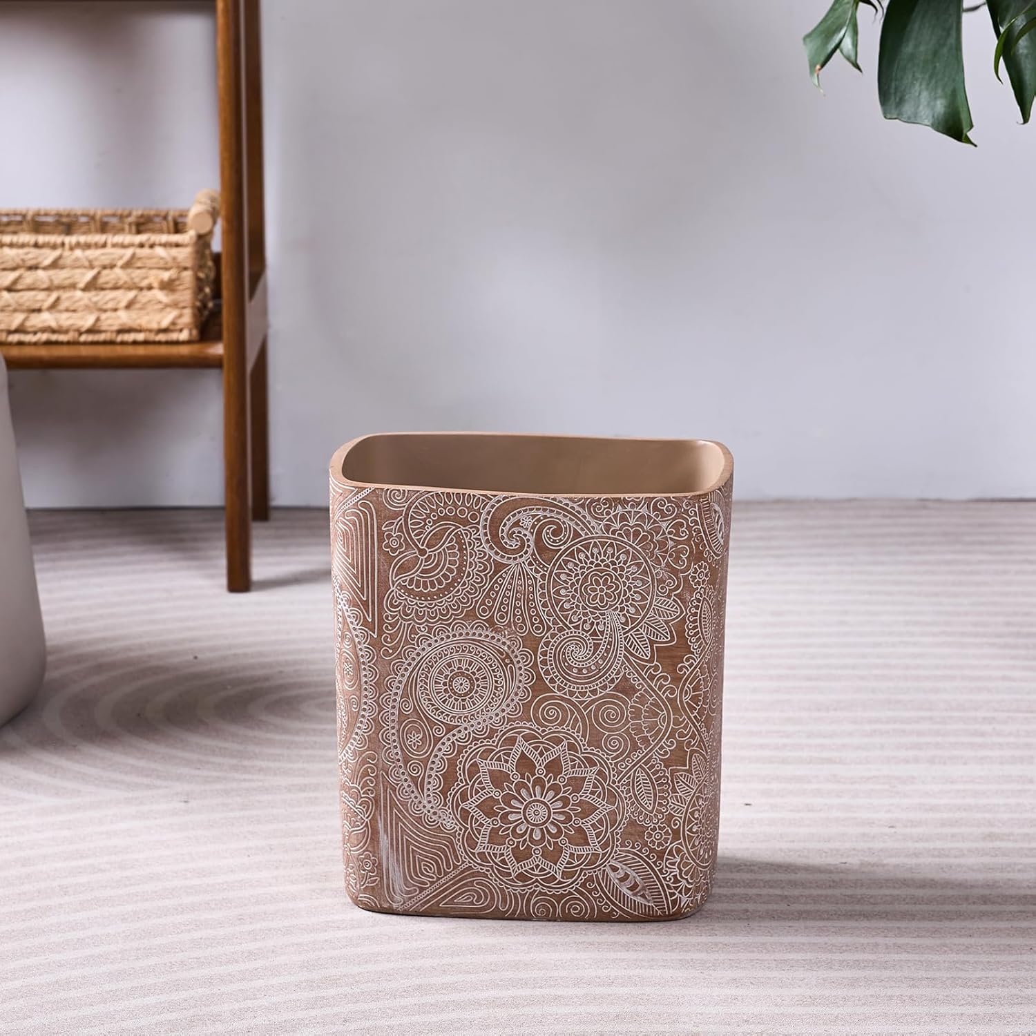 Polytree Boho Flowers Wastebasket 18 Gallon Retro Brown