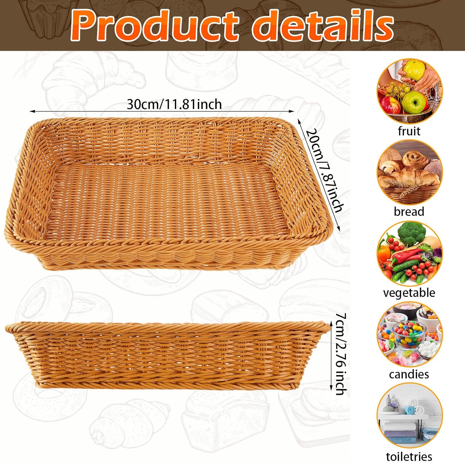 Tioncy 10 Pcs Poly Wicker Bread Serving Baskets 1