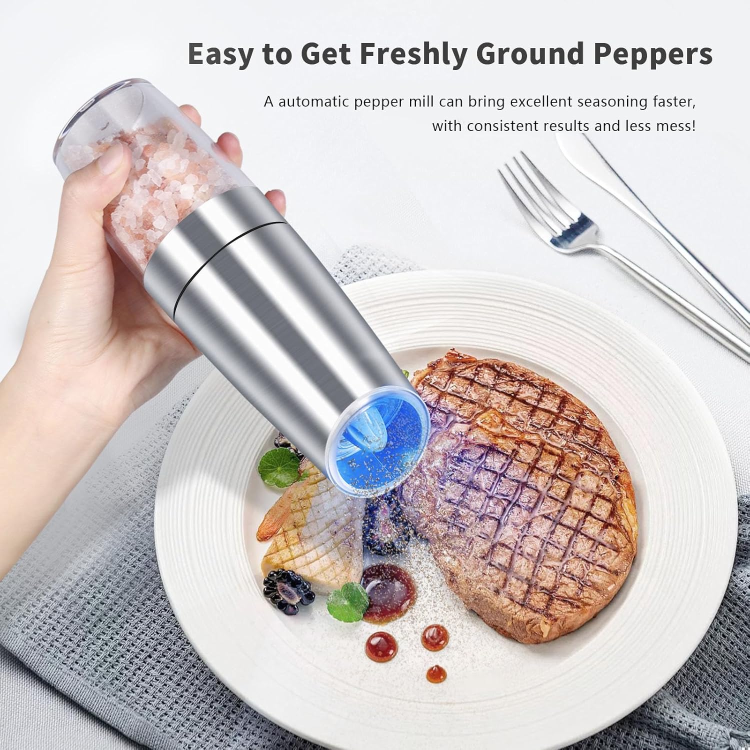 EasyCom Gravity Salt Pepper Mill Set 2 Pack Silver 1