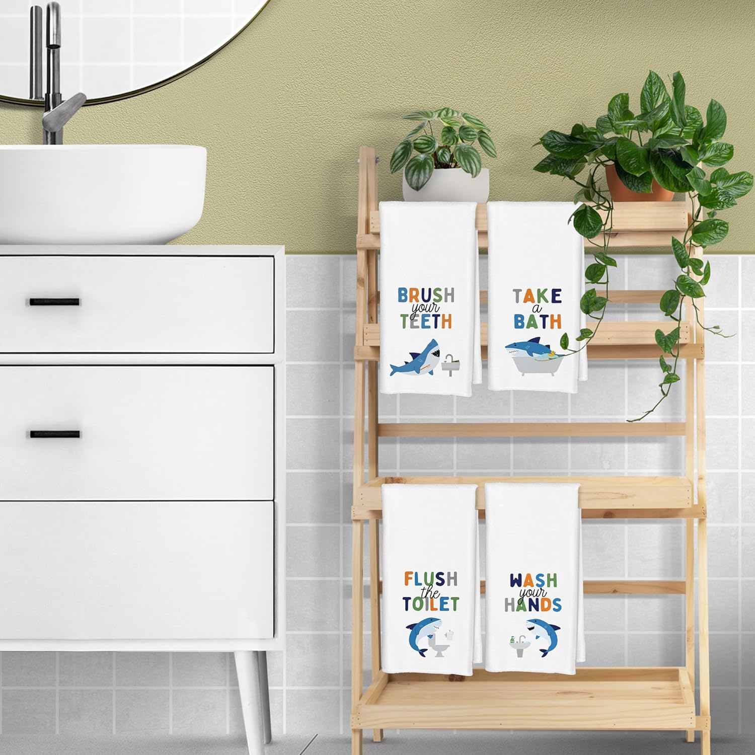 CIOJUNE Shark Towels Set of 4 16x24 Kids Bath Decor