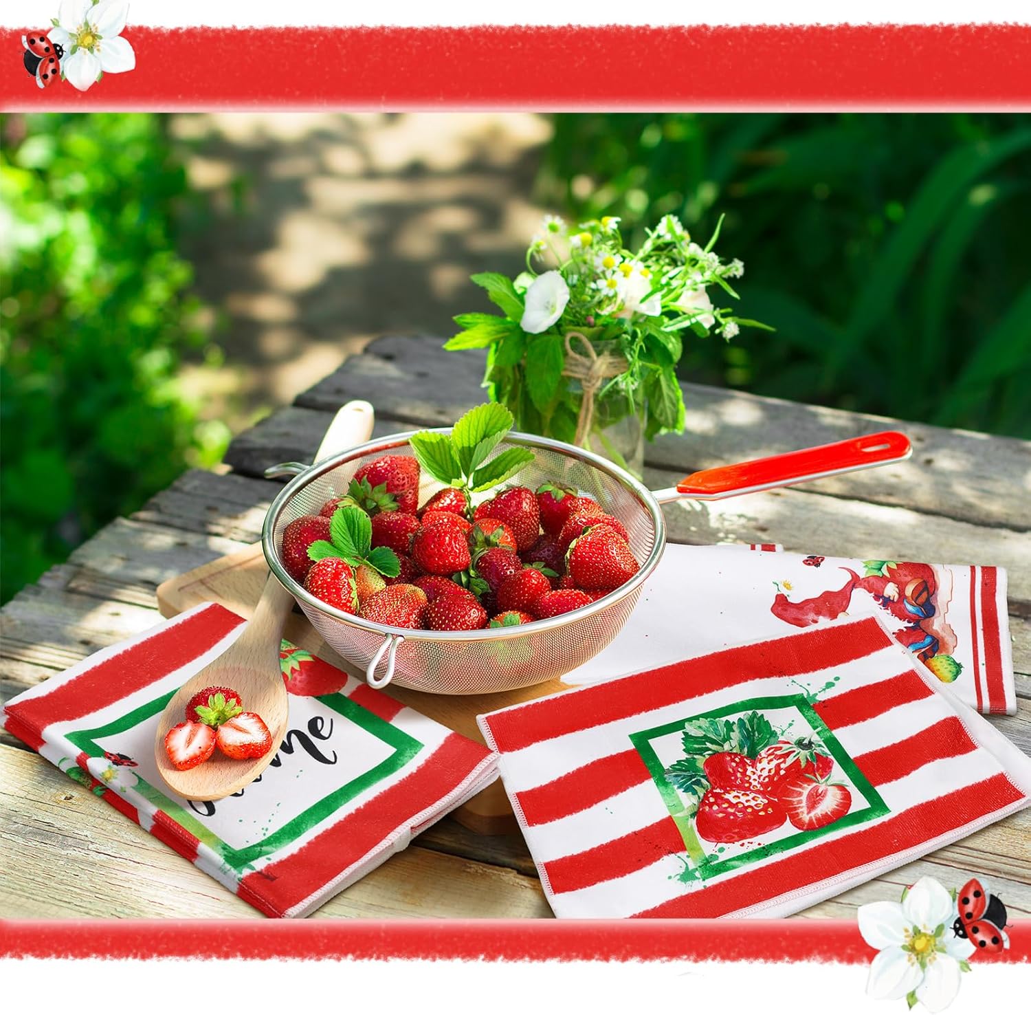 Sratte 6 Pcs Strawberry Kitchen Towels Set