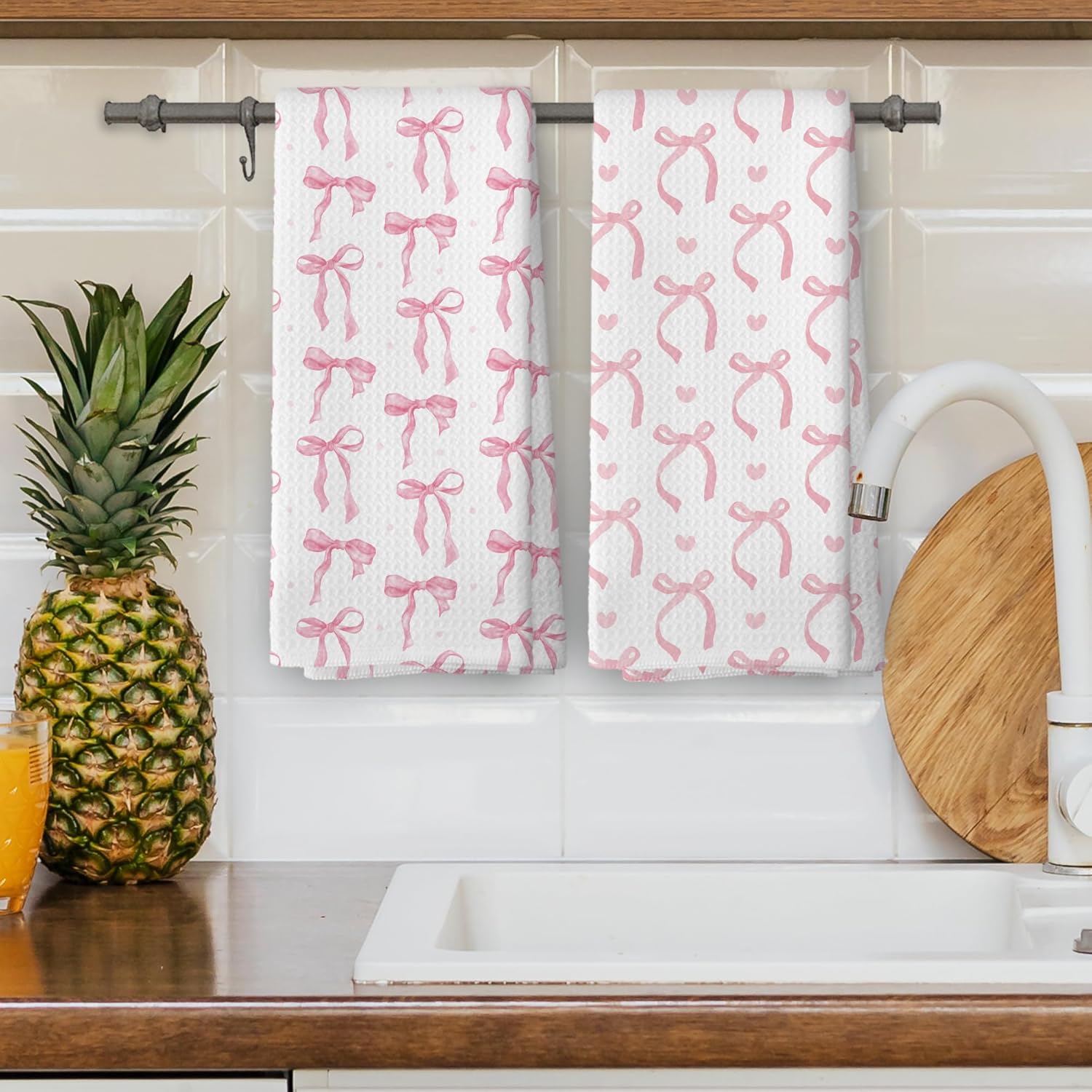 Coquette Pink Bow Dish Towels Set of 2