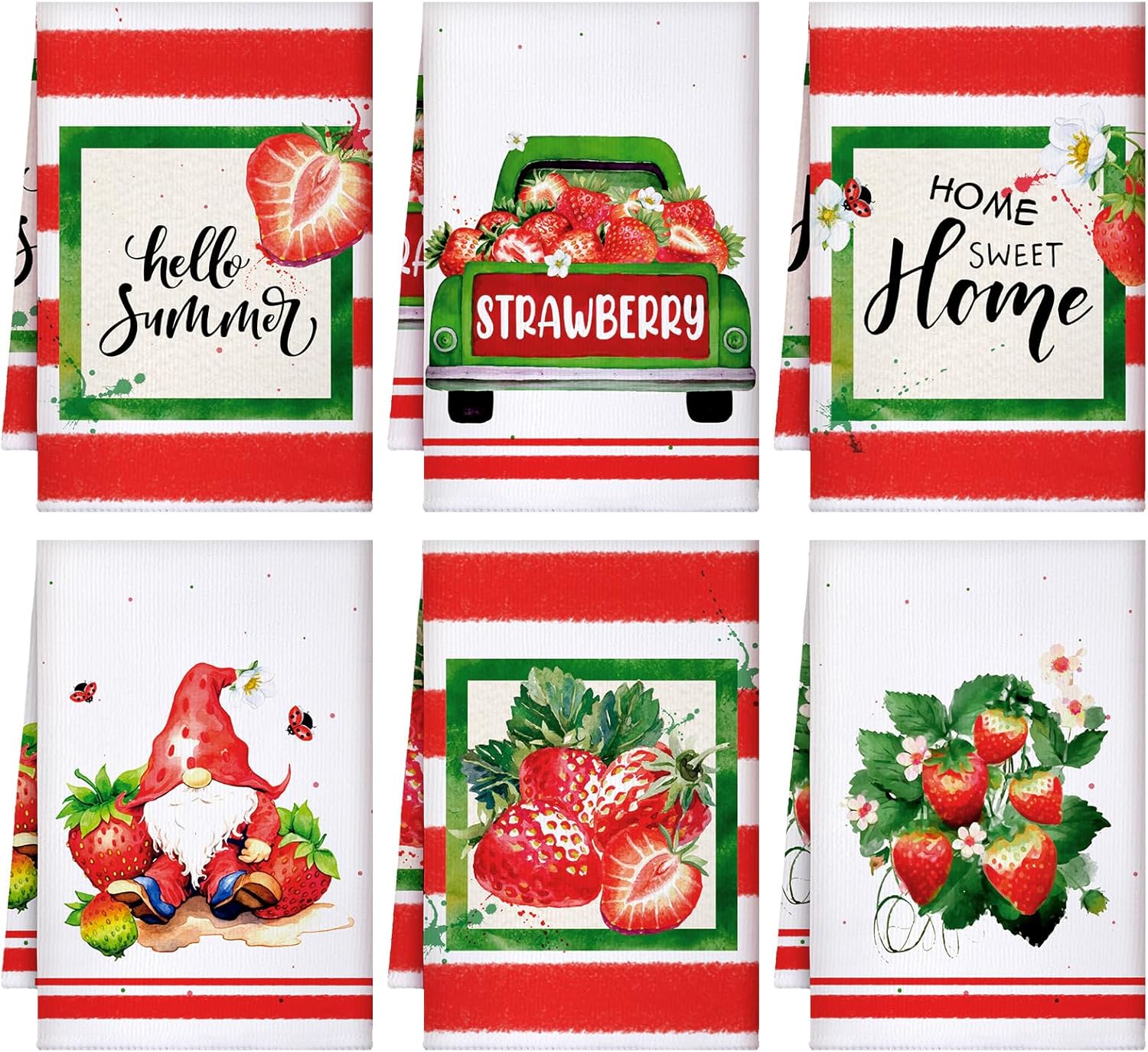 Sratte 6 Pcs Strawberry Kitchen Towels Set