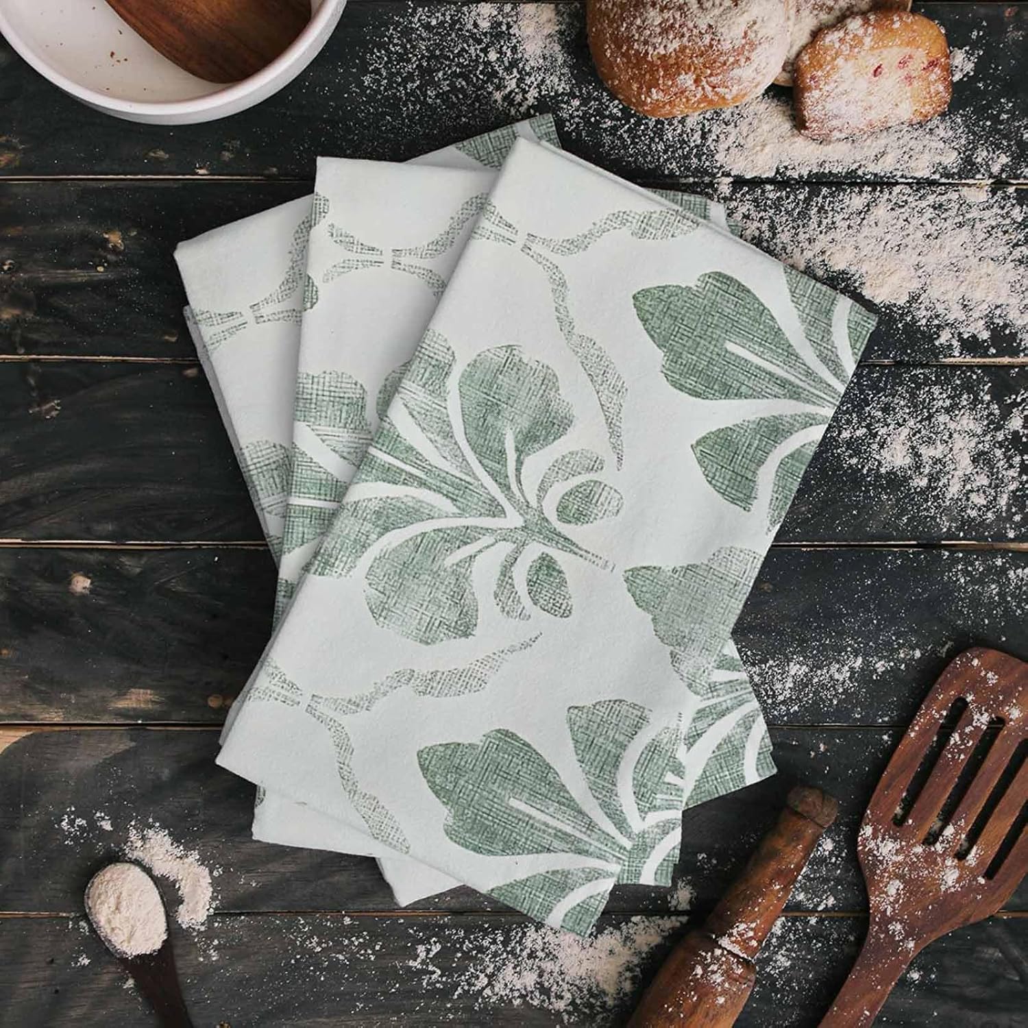 ZOE GARDEN Sage Green Geometric Dish Towel 18x28