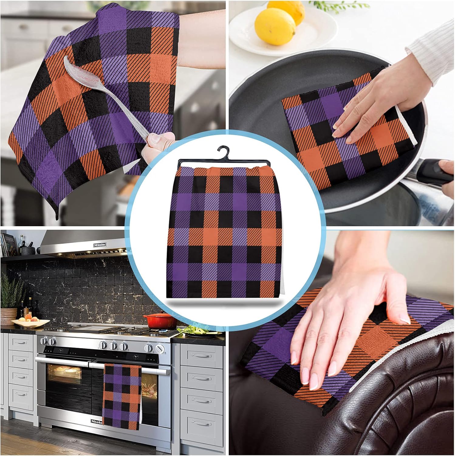 Funnywall88 Halloween Buffalo Plaid Dish Towels Set of 1