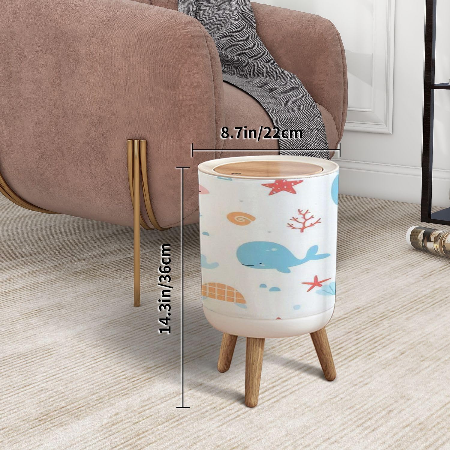 Cute Underwater Sea Animals Trash Can with Lid