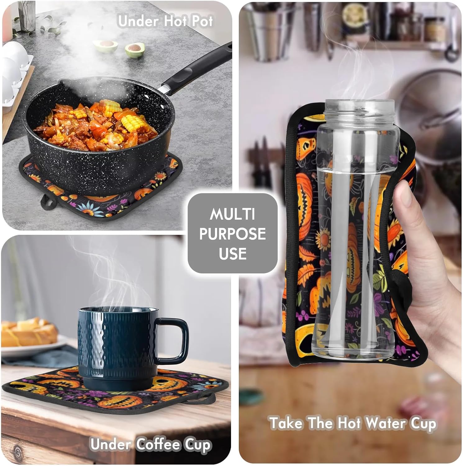 Aglebo Halloween Pumpkin Flower Oven Mitts Pot Holder Set