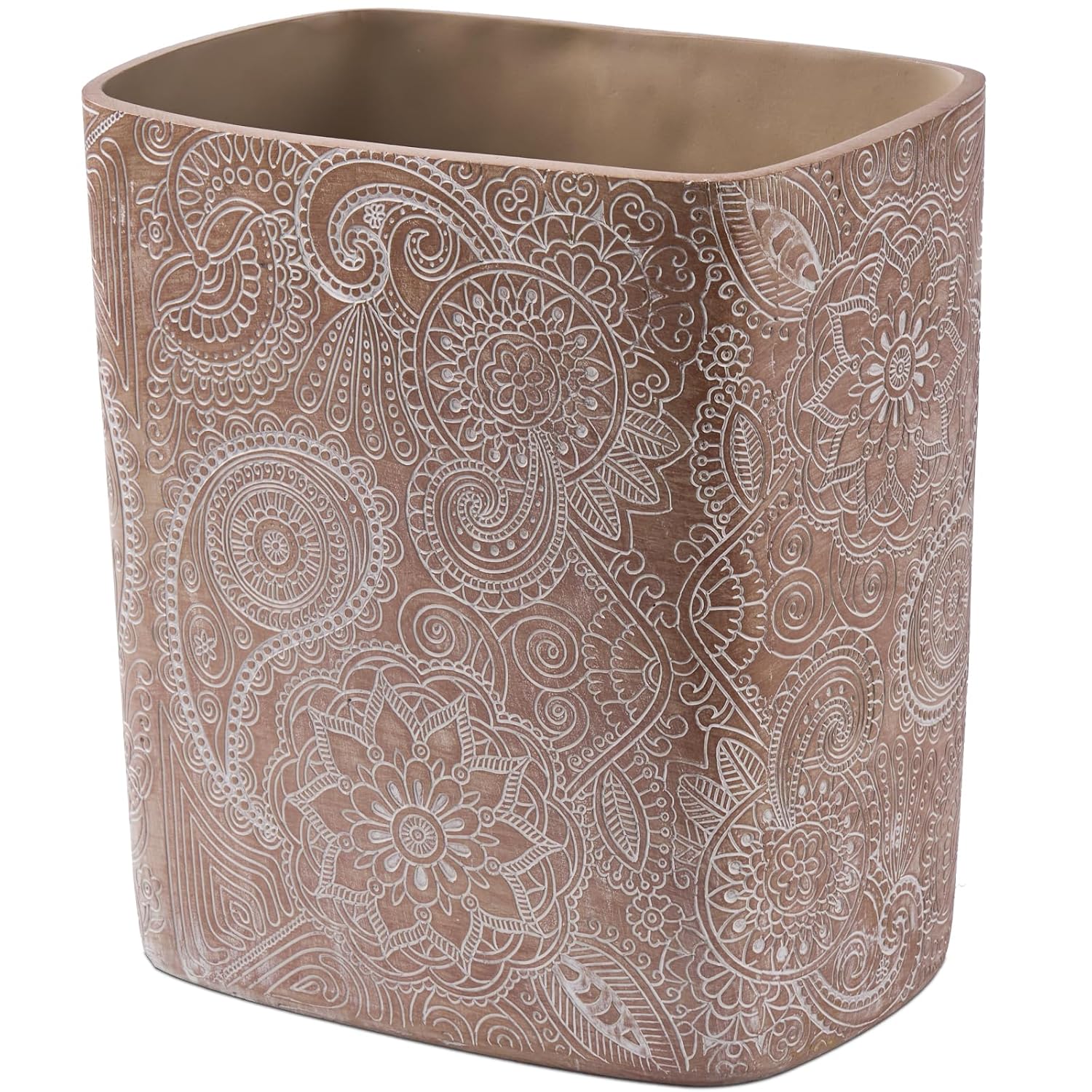 Polytree Boho Flowers Wastebasket 18 Gallon Retro Brown