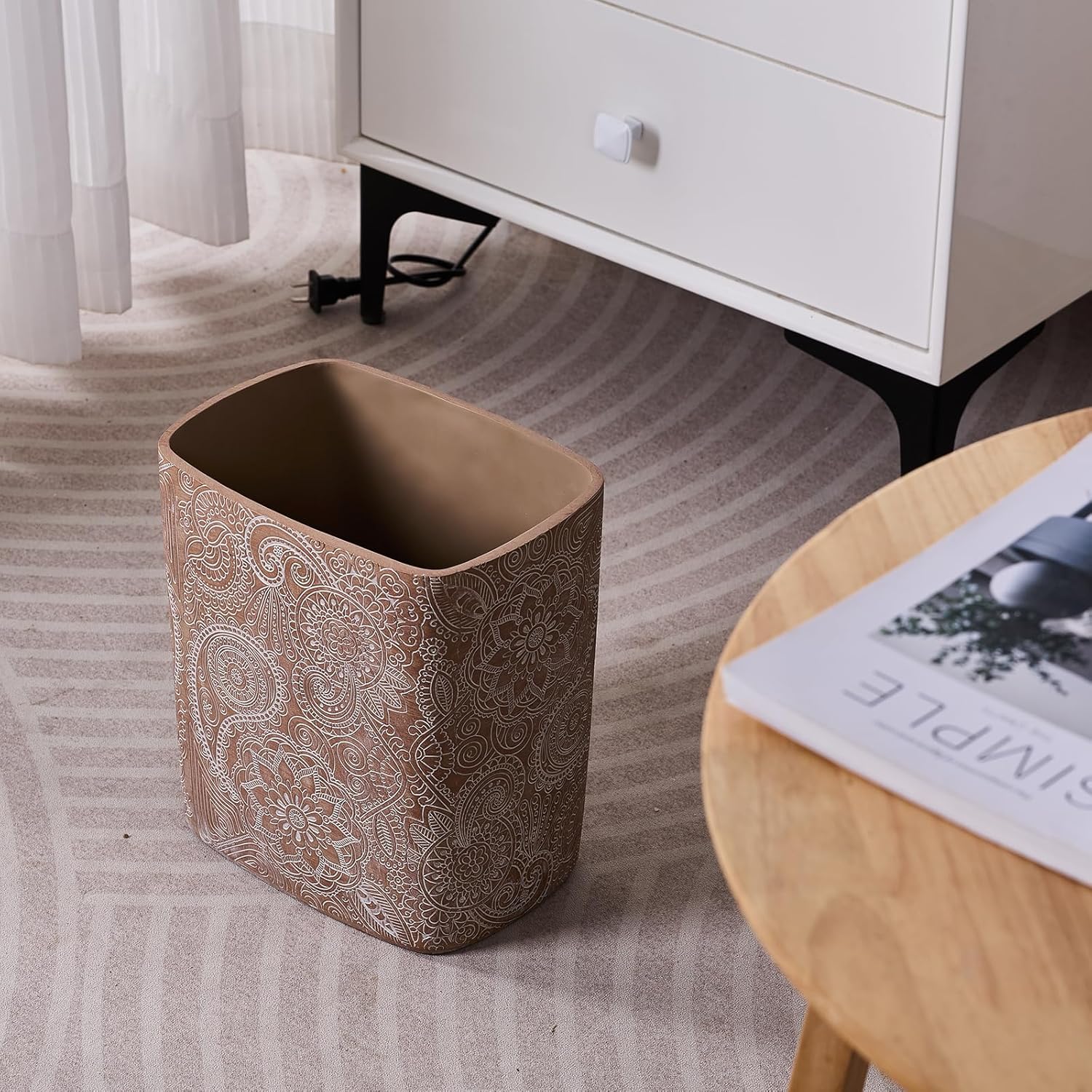 Polytree Boho Flowers Wastebasket 18 Gallon Retro Brown