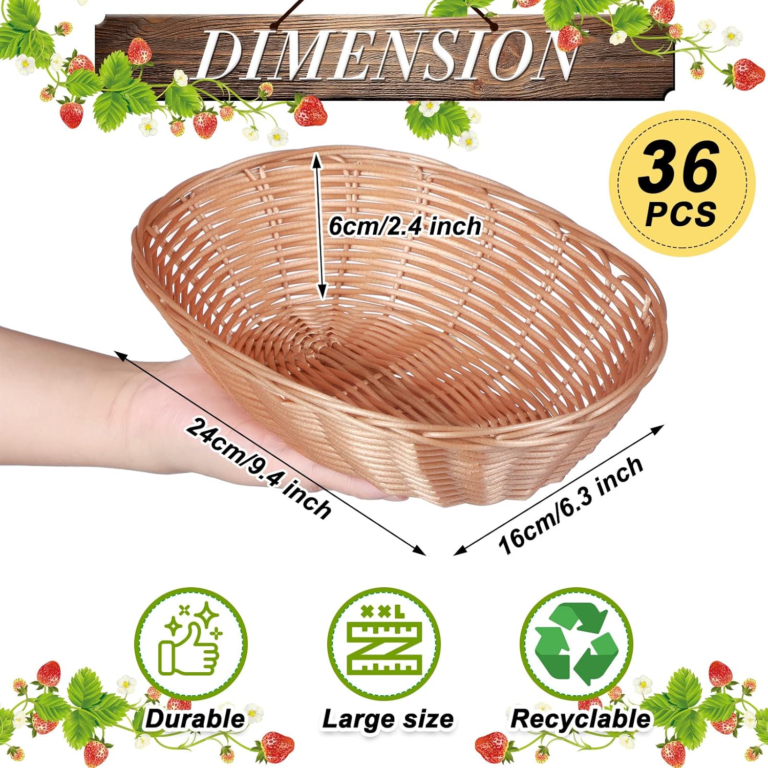 36 Piece Plastic Wicker Bread Serving Basket Set