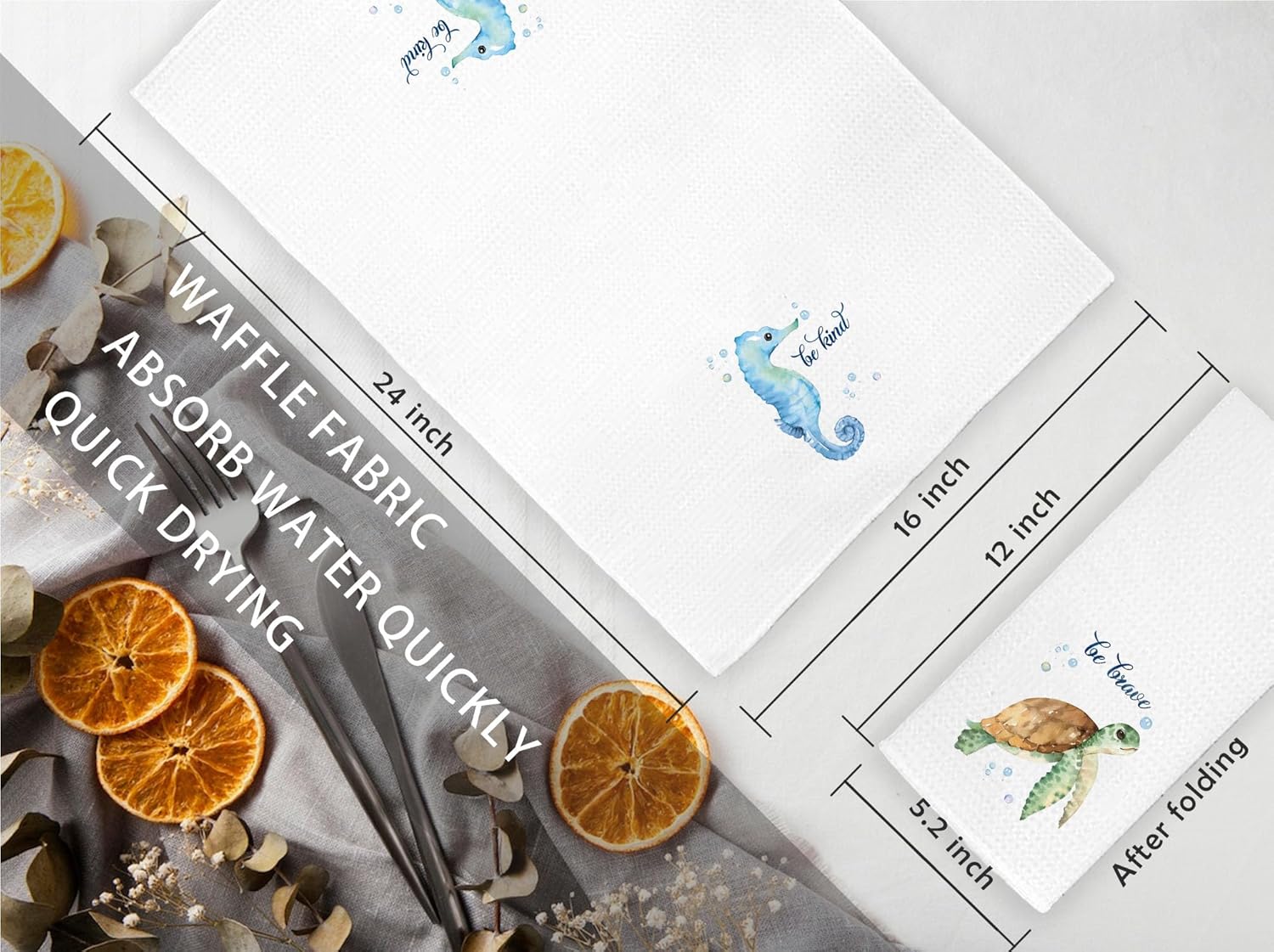 Sea Turtle Kitchen Towel Set of 4 - Waffle Pattern 16x24 Inch