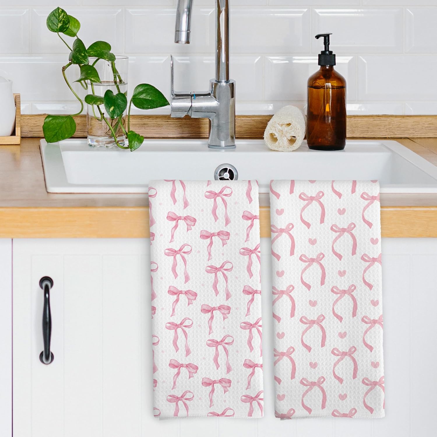 Coquette Pink Bow Dish Towels Set of 2