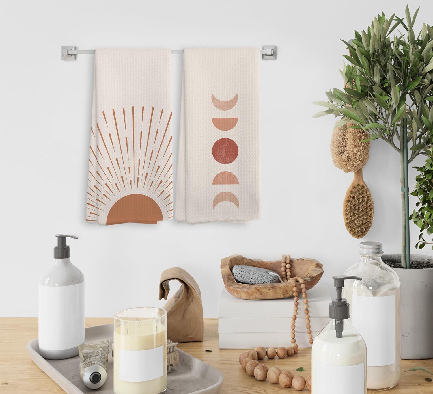 Boho Black Sun Sunrise Kitchen Towel Set of 2