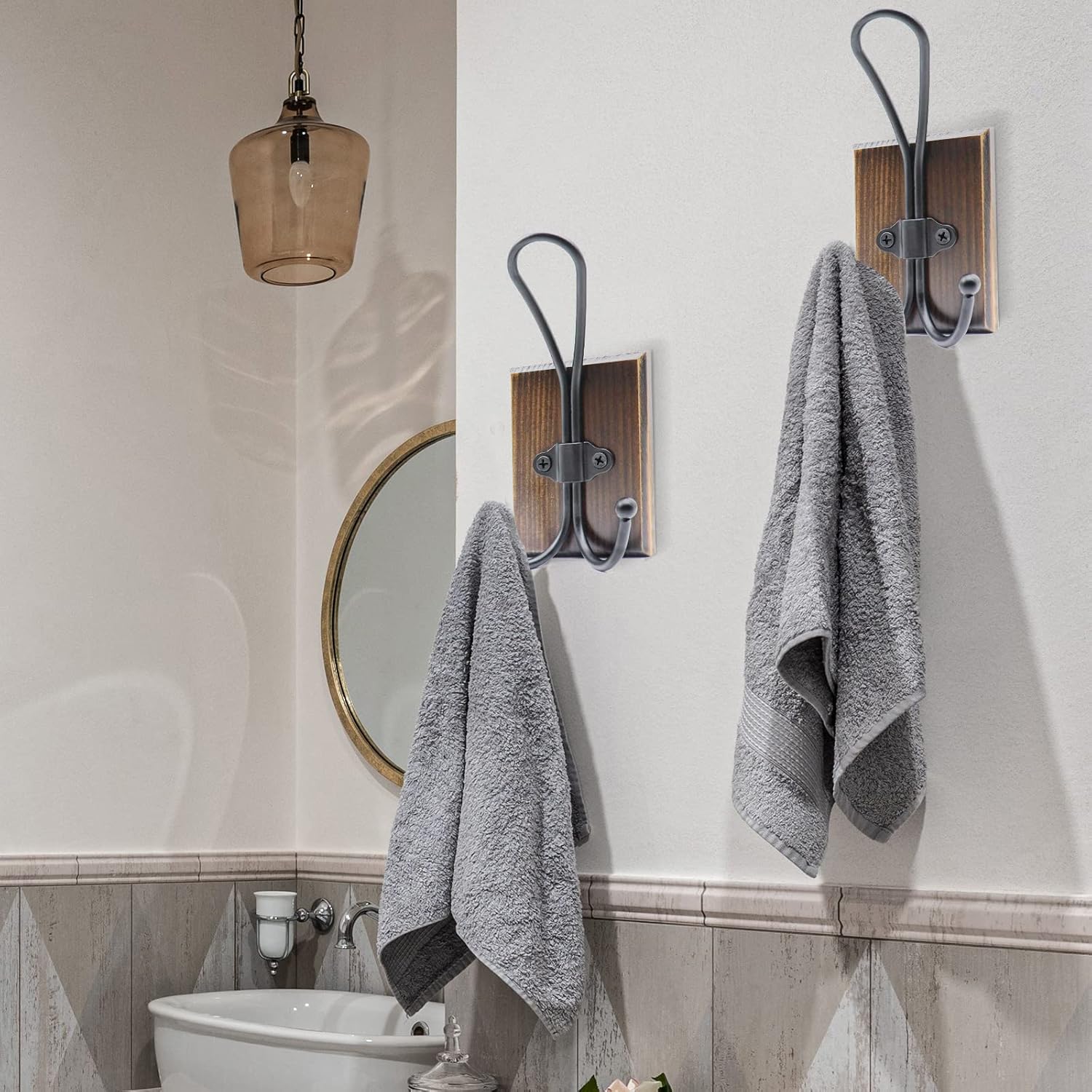 TEGUEPS Double Wall Hooks 2 Pack Rustic Decorative Wood