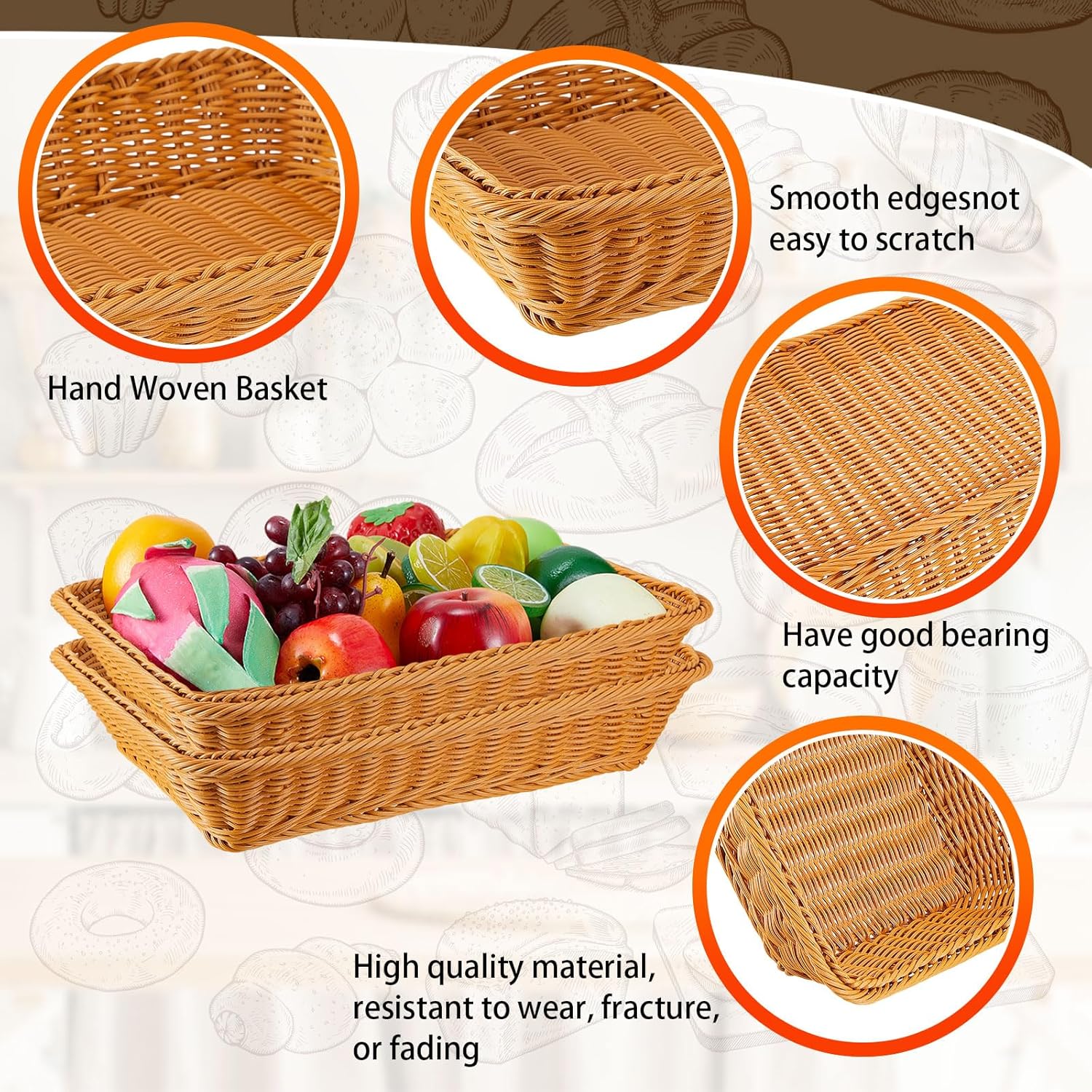 Tioncy 10 Pcs Poly Wicker Bread Serving Baskets 1