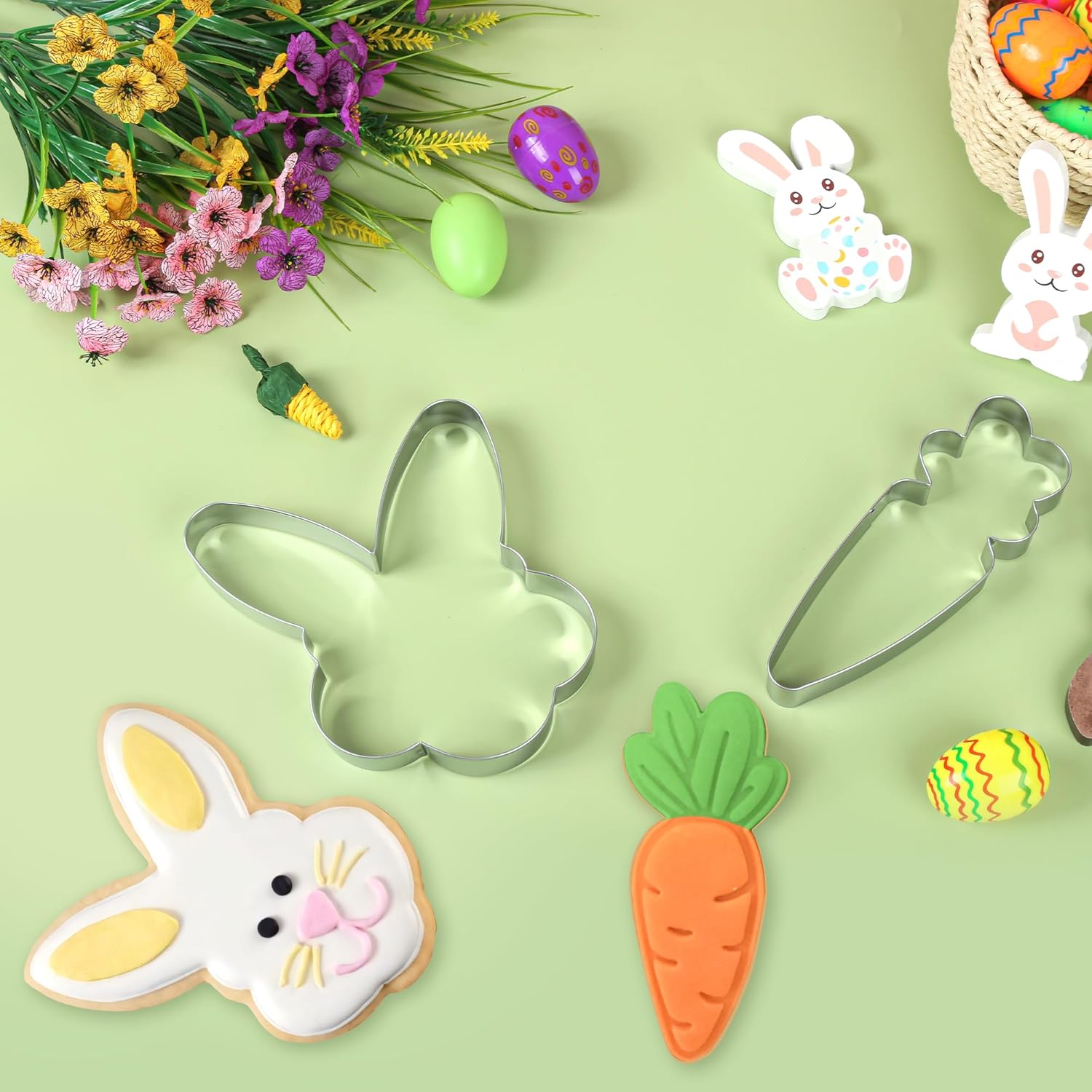 2pcs Extra Large Easter Cookie Cutters with Bunny and Carrot Shapes