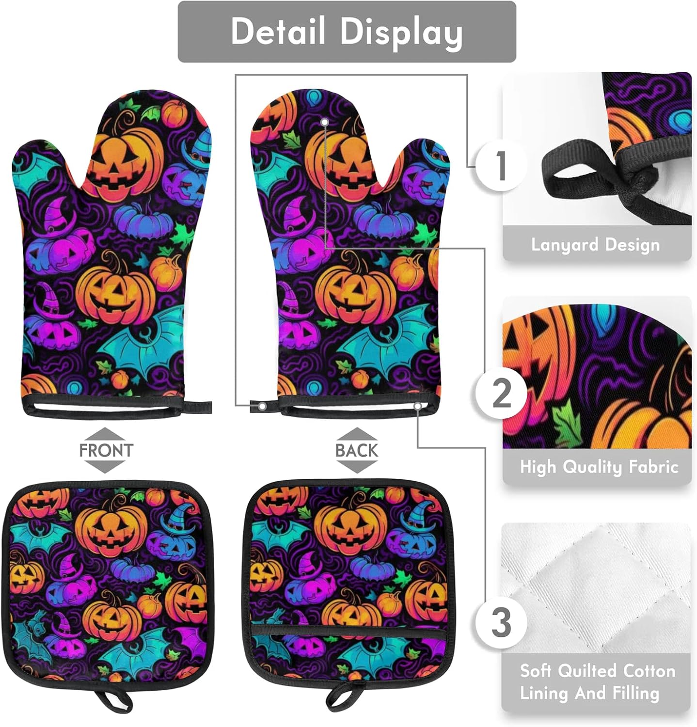 Aglebo Bat Pumpkins Oven Mitts and Pot Holders Set of 2